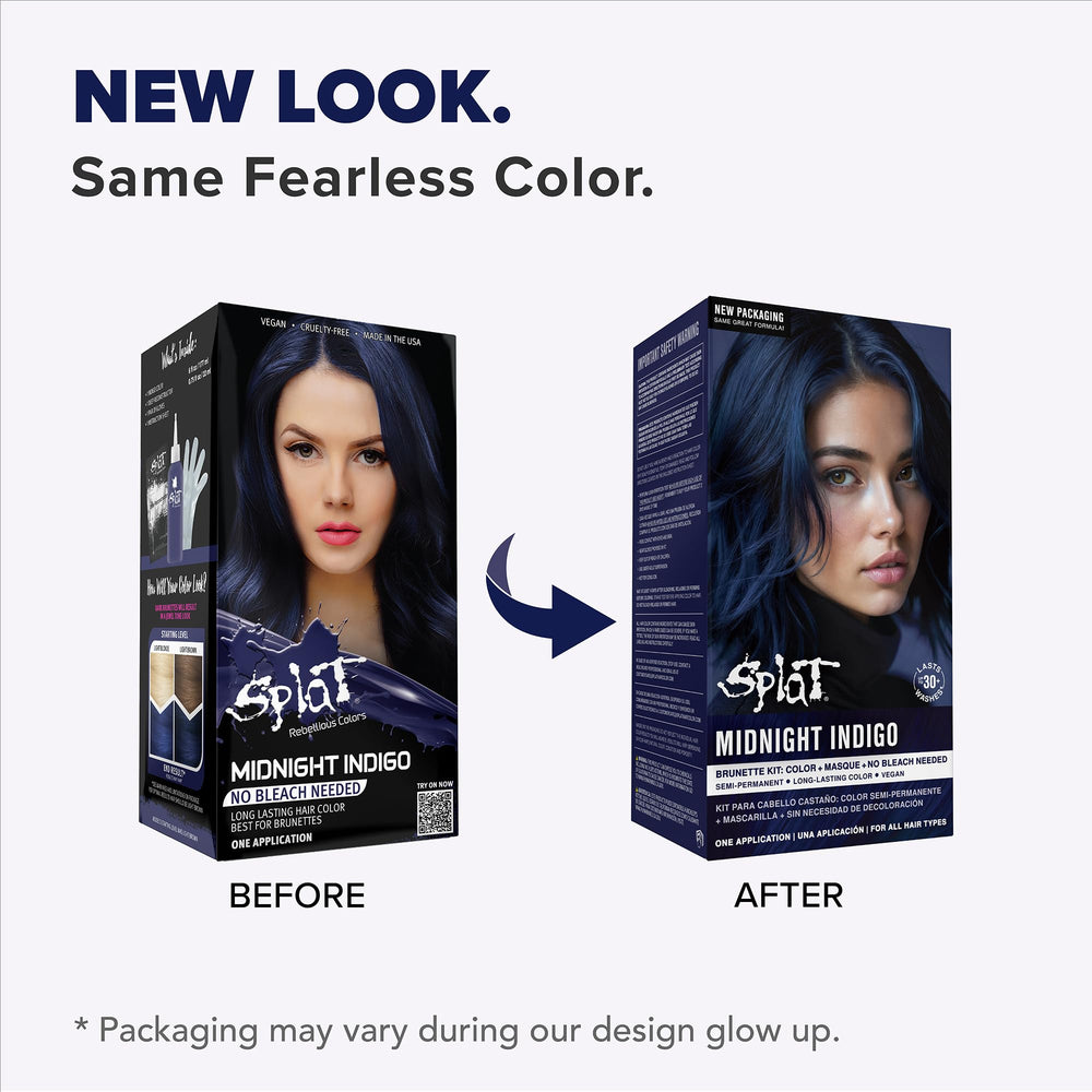 Application facile de Splat Indigo Minuit sur cheveux.