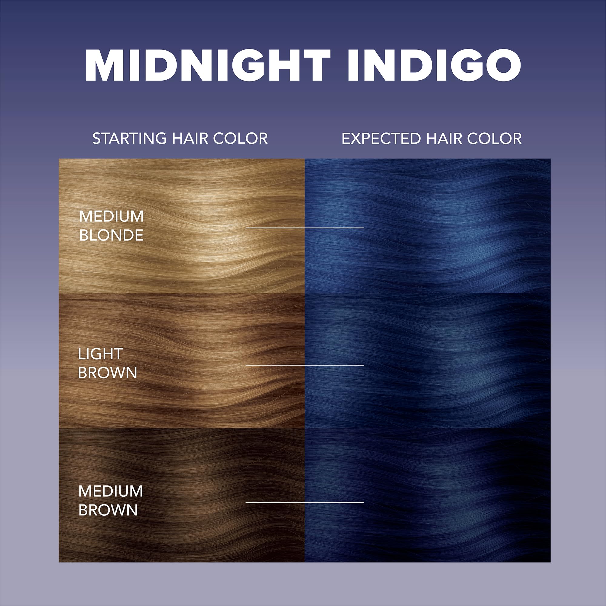 Teinte Indigo Minuit sur cheveux bruns pour profondeur et reflets.