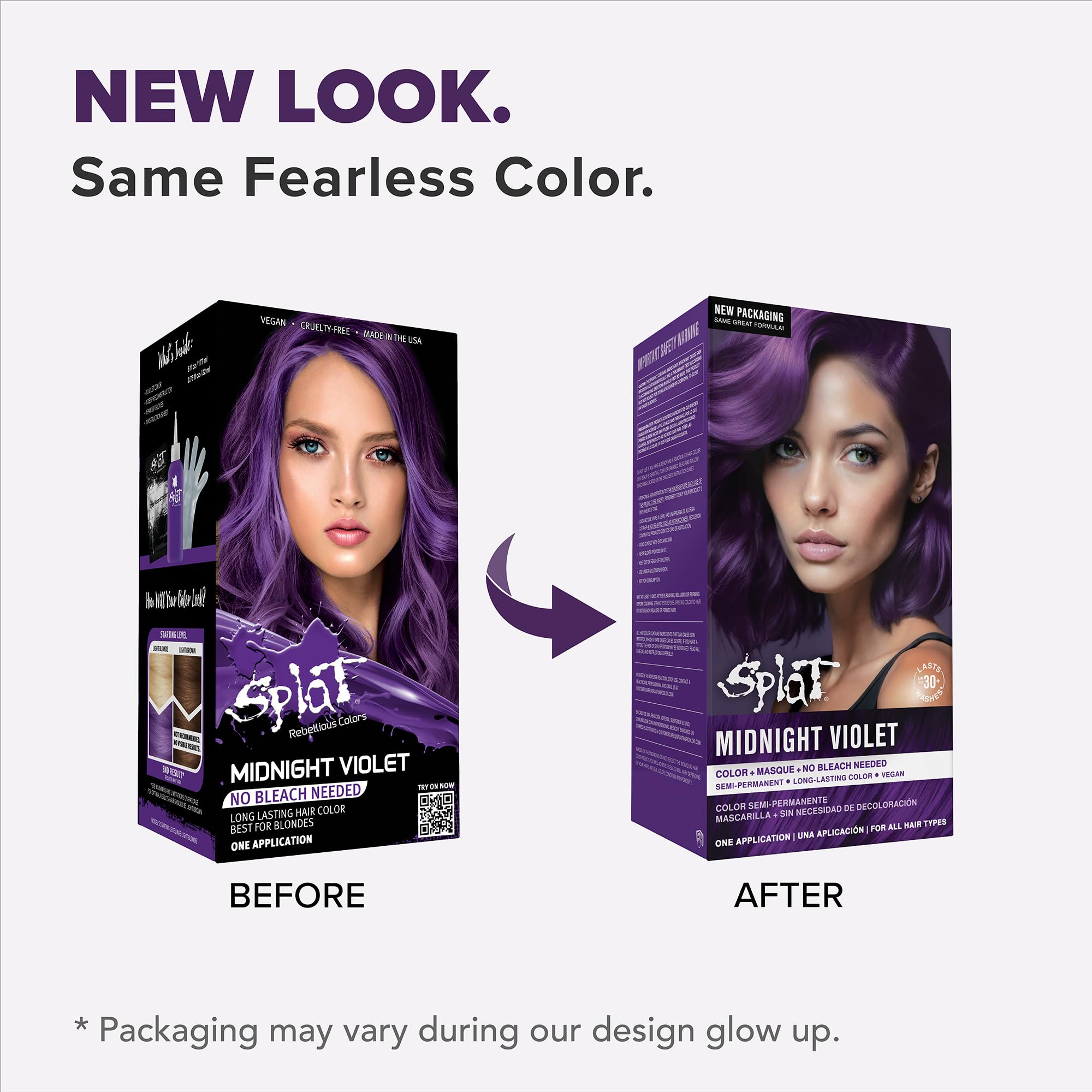 Splat Midnight Violet – gants inclus pour une application propre.