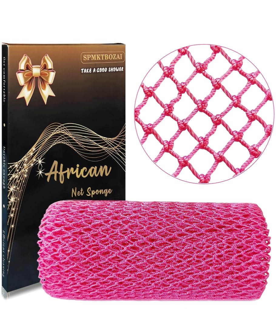 SPMKTBOZAI Éponge Réseau Africain Rose – vue avant, exfolie en douceur et améliore la mousse