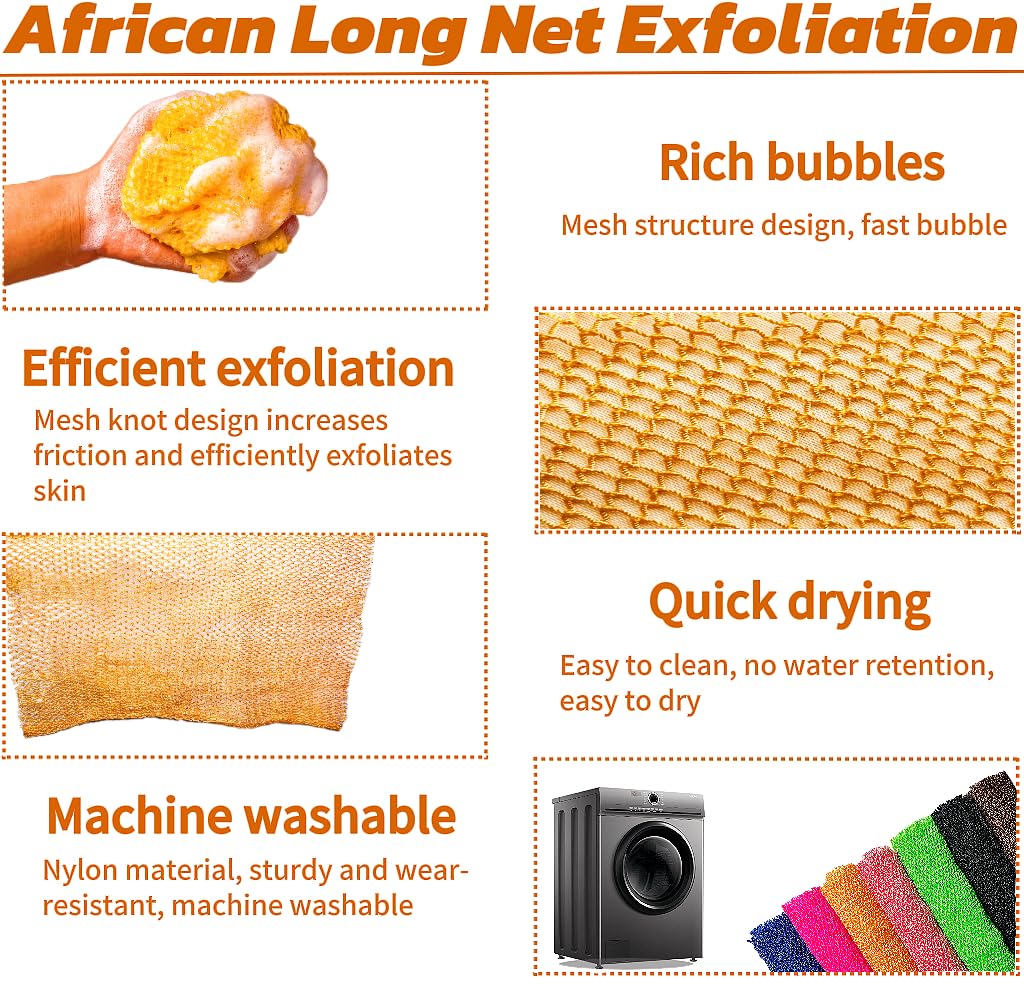 Éponge SPMKTBOZAI en filet africain orange, nettoyage efficace des impuretés.