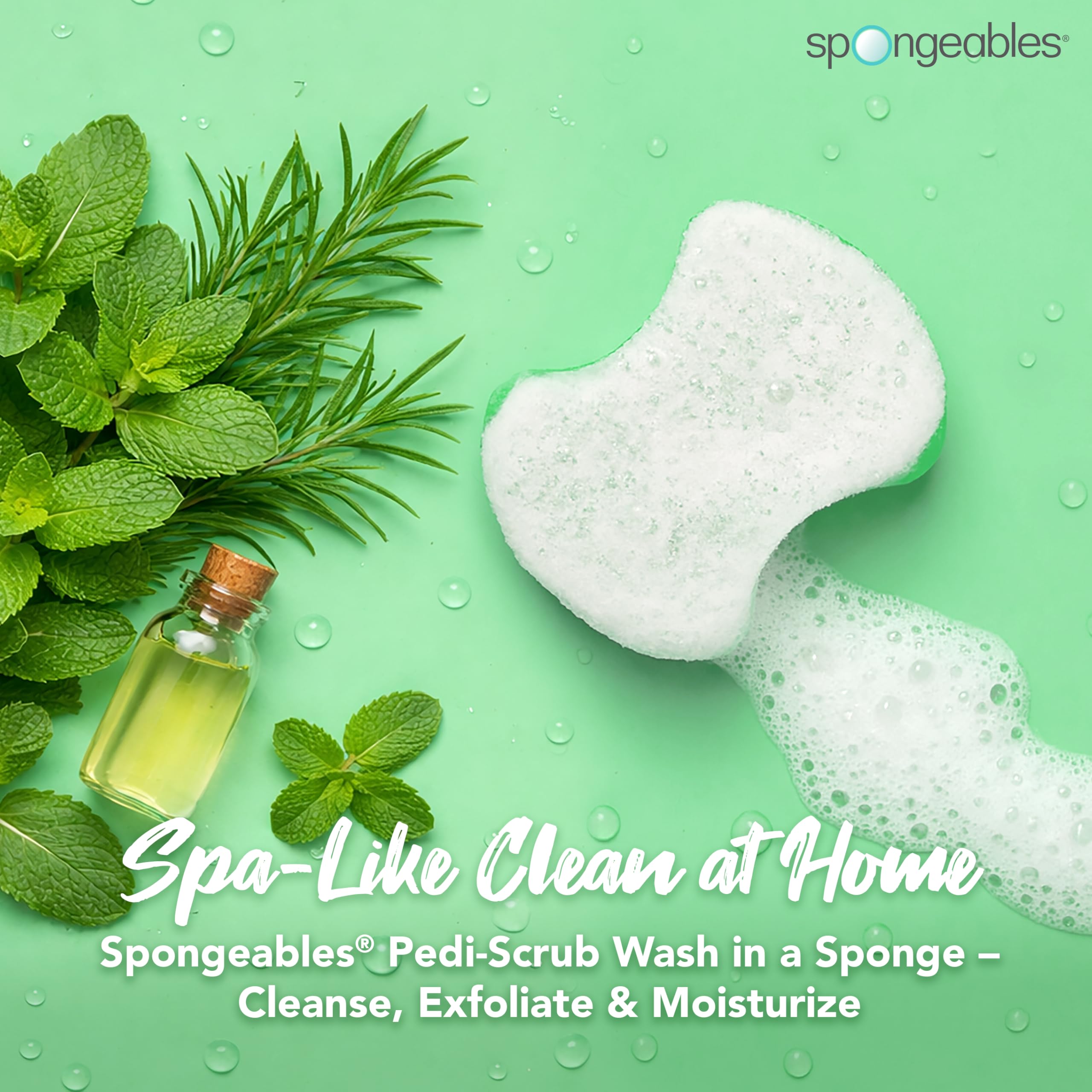 Spongeables Pedi Scrub Menthe – texture double pour exfolier et adoucir.