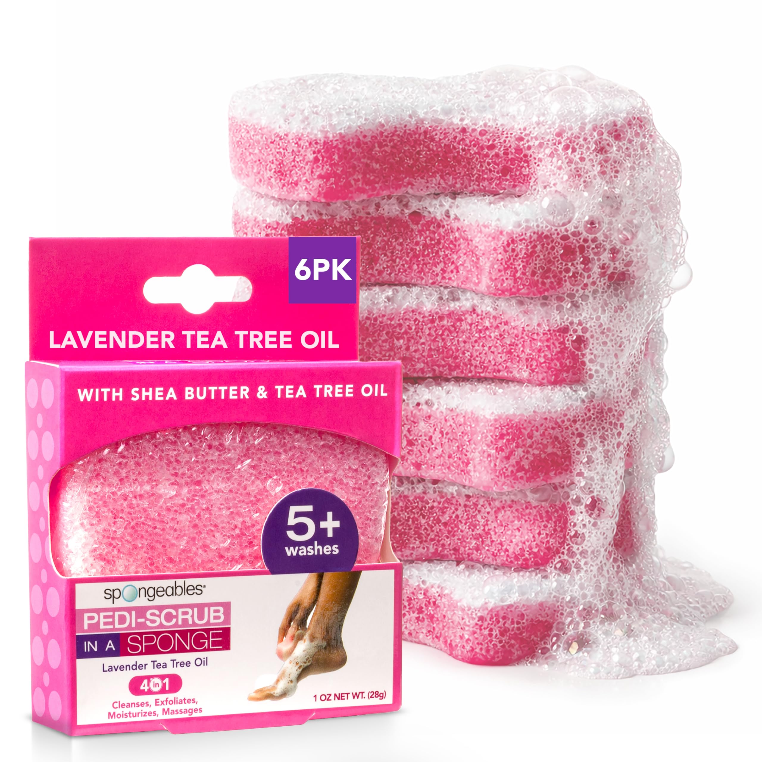 Spongeables Pedi Scrub Lavande – lot de 6 éponges pieds pour exfolier en douceur.