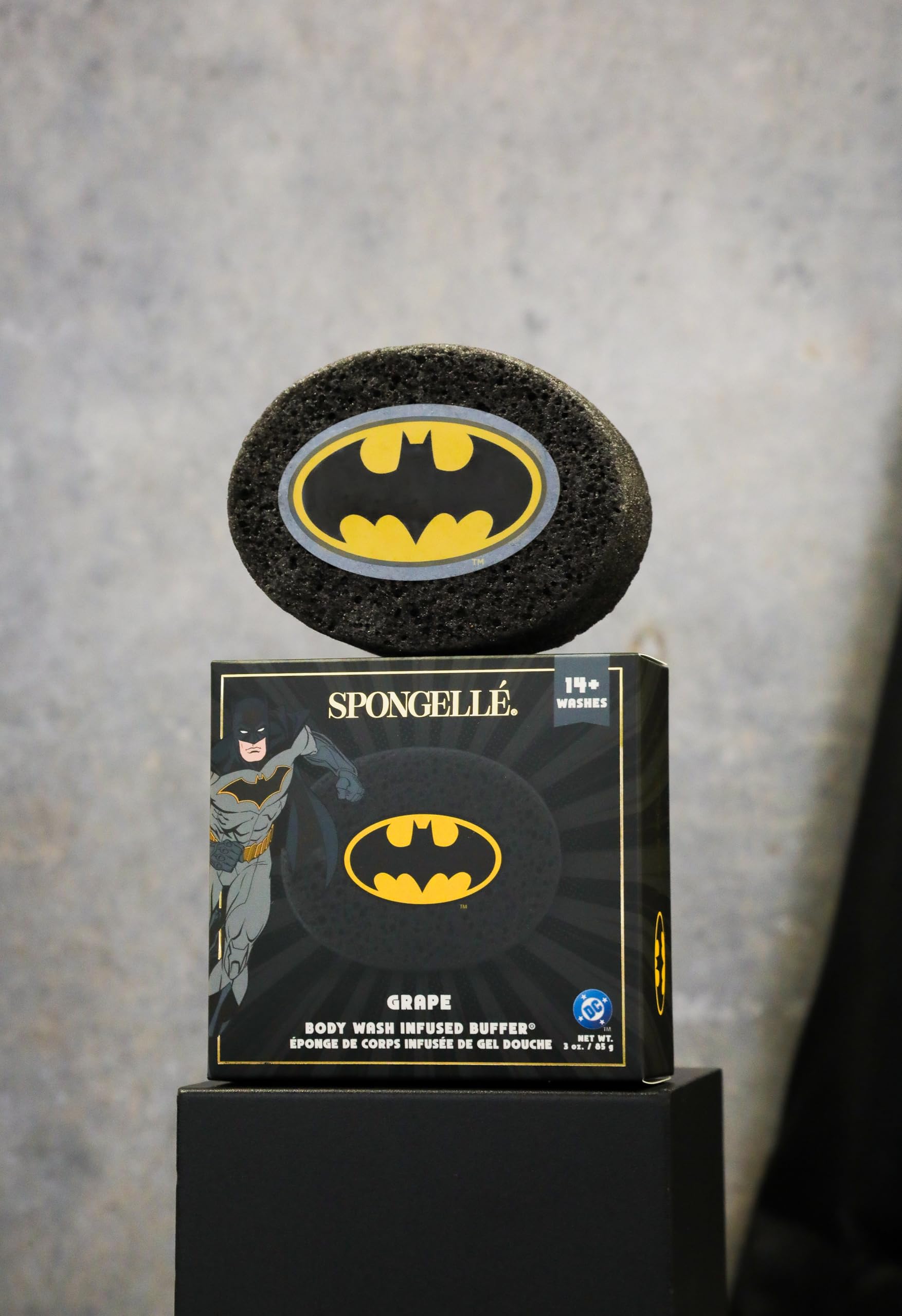 Spongelle Batman Grape Buffer fragrance evokes grape and spice in daily routines.