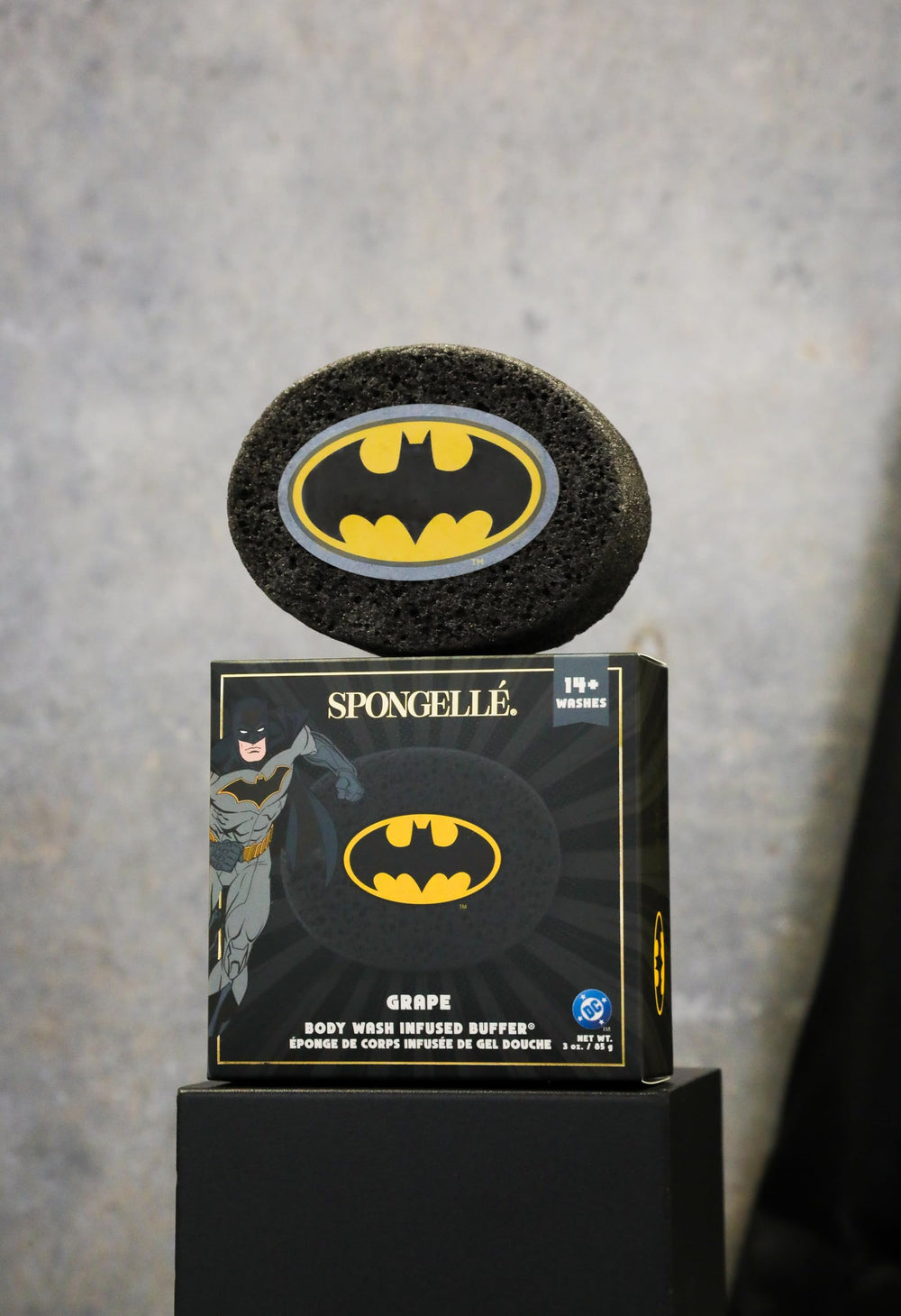 Spongelle Batman Grape Buffer fragrance evokes grape and spice in daily routines.