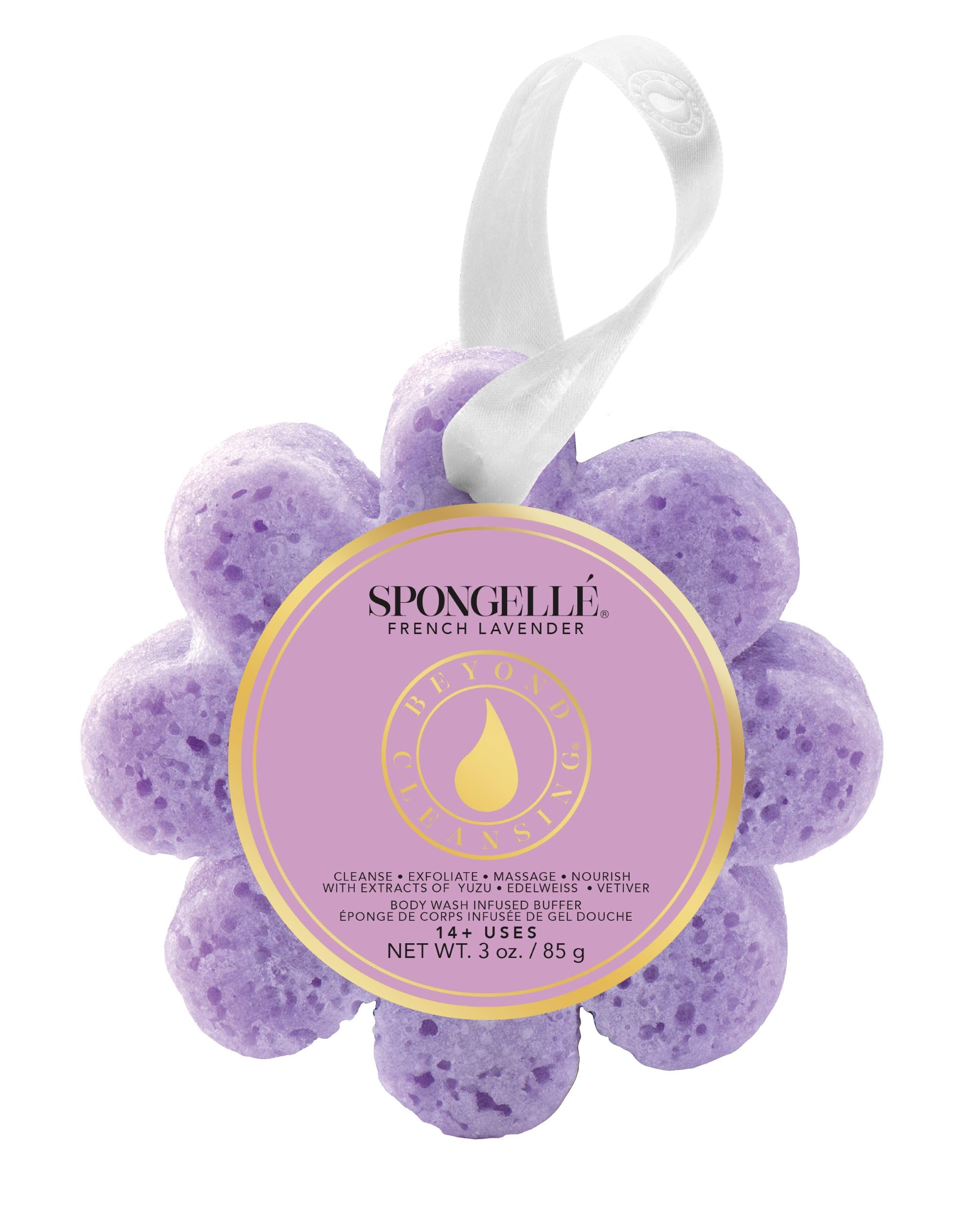 SPONGELLÉ Buffer Lavande Française: gommage intégré pour une peau douce après la douche.