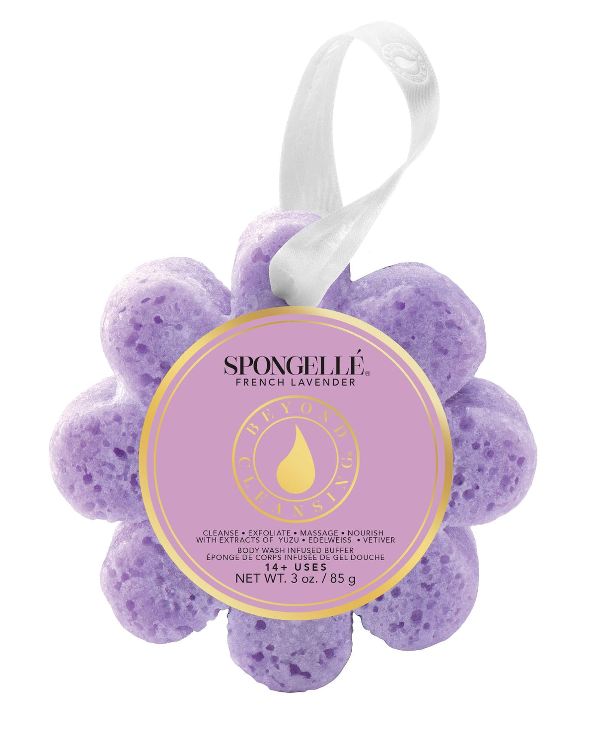 SPONGELLÉ Buffer Lavande Française: gommage intégré pour une peau douce après la douche.