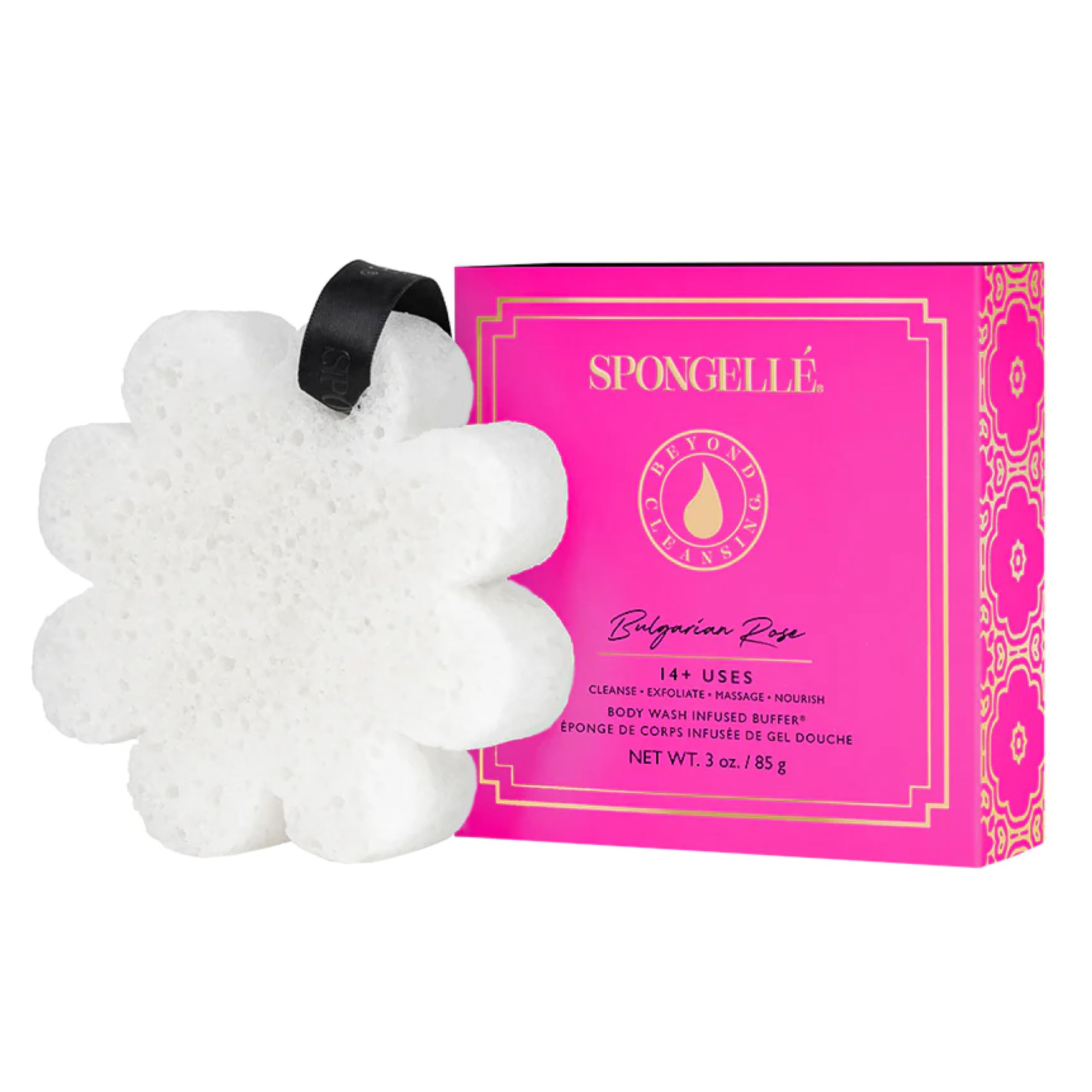 SPONGELLÉ Bulgarian Rose buffer front view for spa-like exfoliation