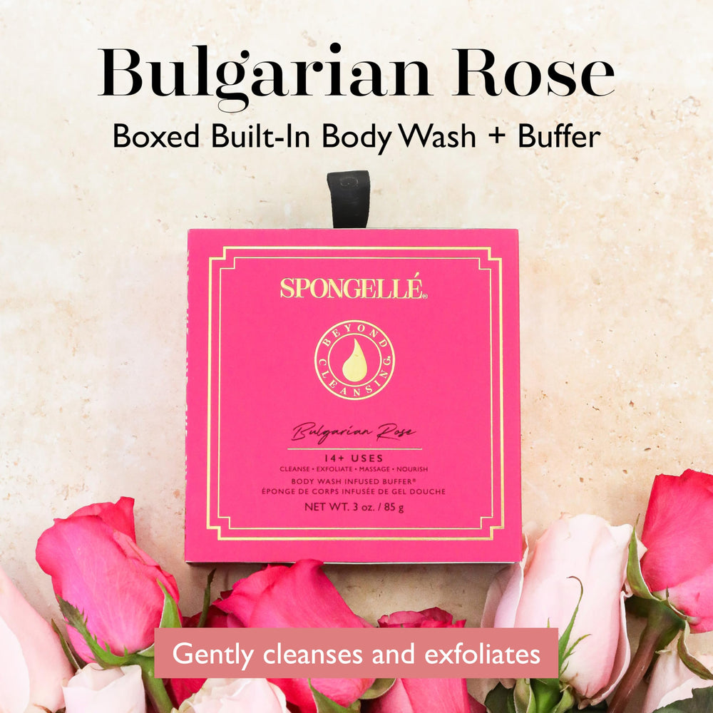 SPONGELLÉ Bulgarian Rose buffer side view showing easy grip