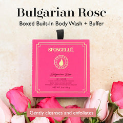 SPONGELLÉ Bulgarian Rose buffer side view showing easy grip