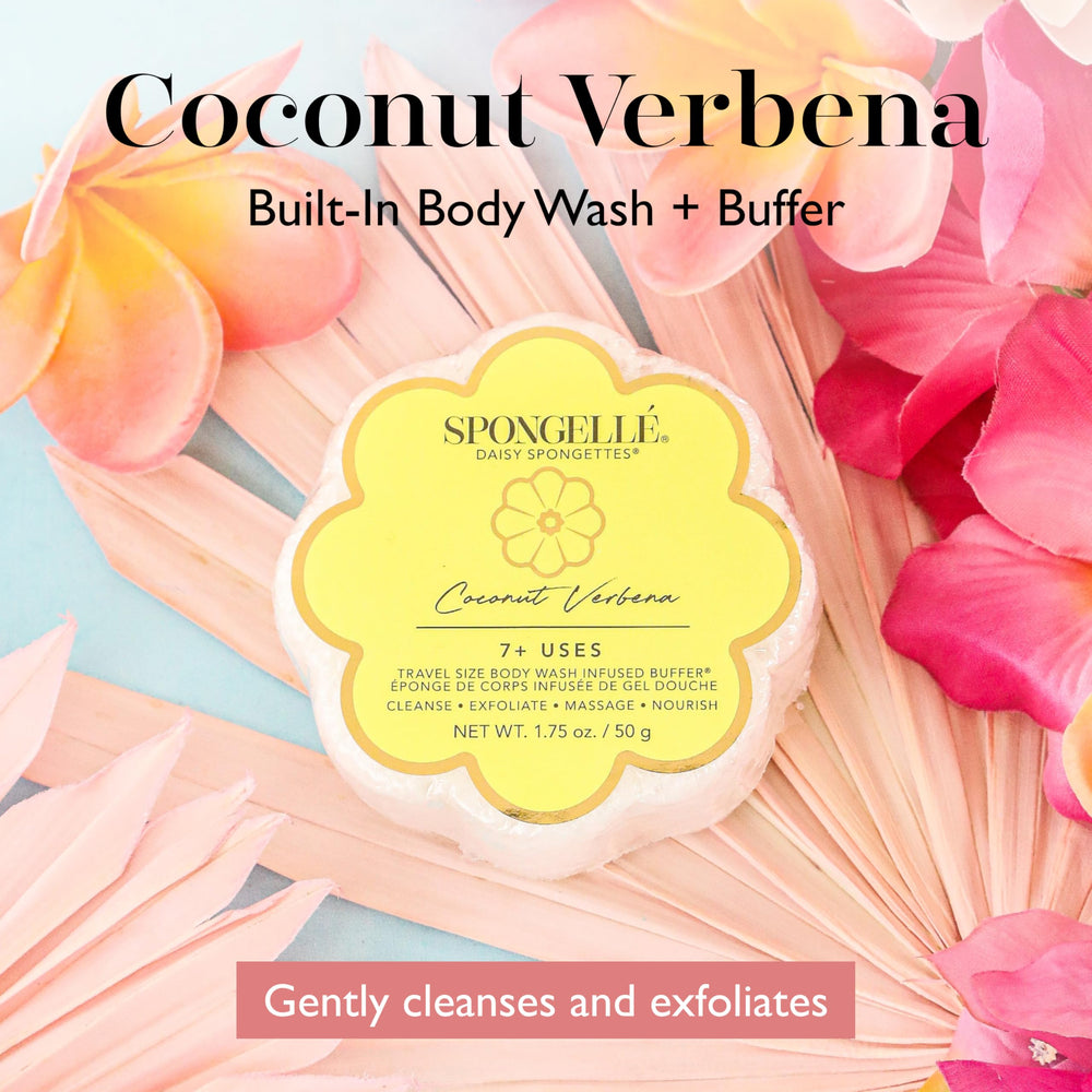 SPONGELLÉ Coco-Verveine Spongette montrant le gel douche intégré