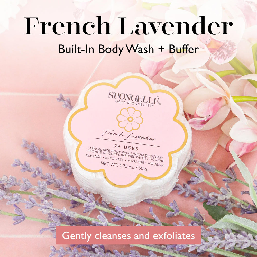 SPONGELLÉ Daisy Spongette Lavande Française sous la douche – nettoyage en douceur.