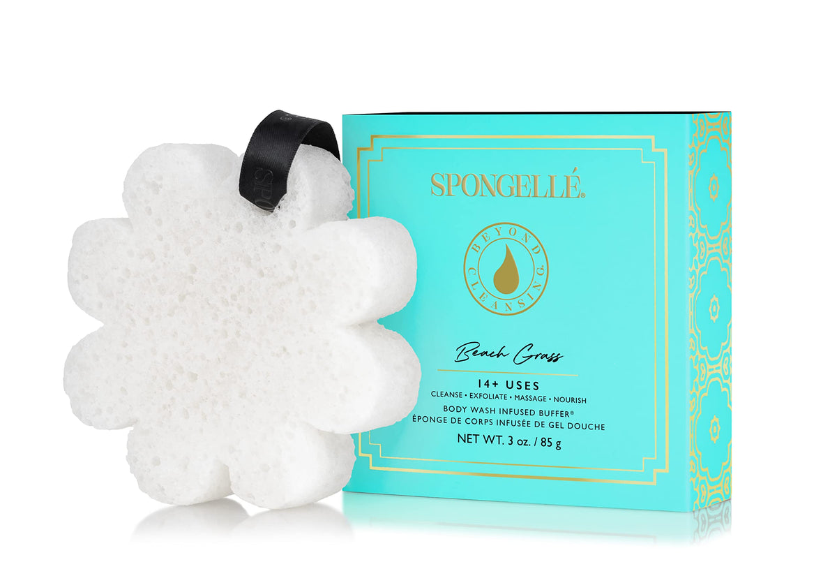 SPONGELLÉ Fleurs Boîte Buffer Douche – tampon intégré pour exfolier en douceur.
