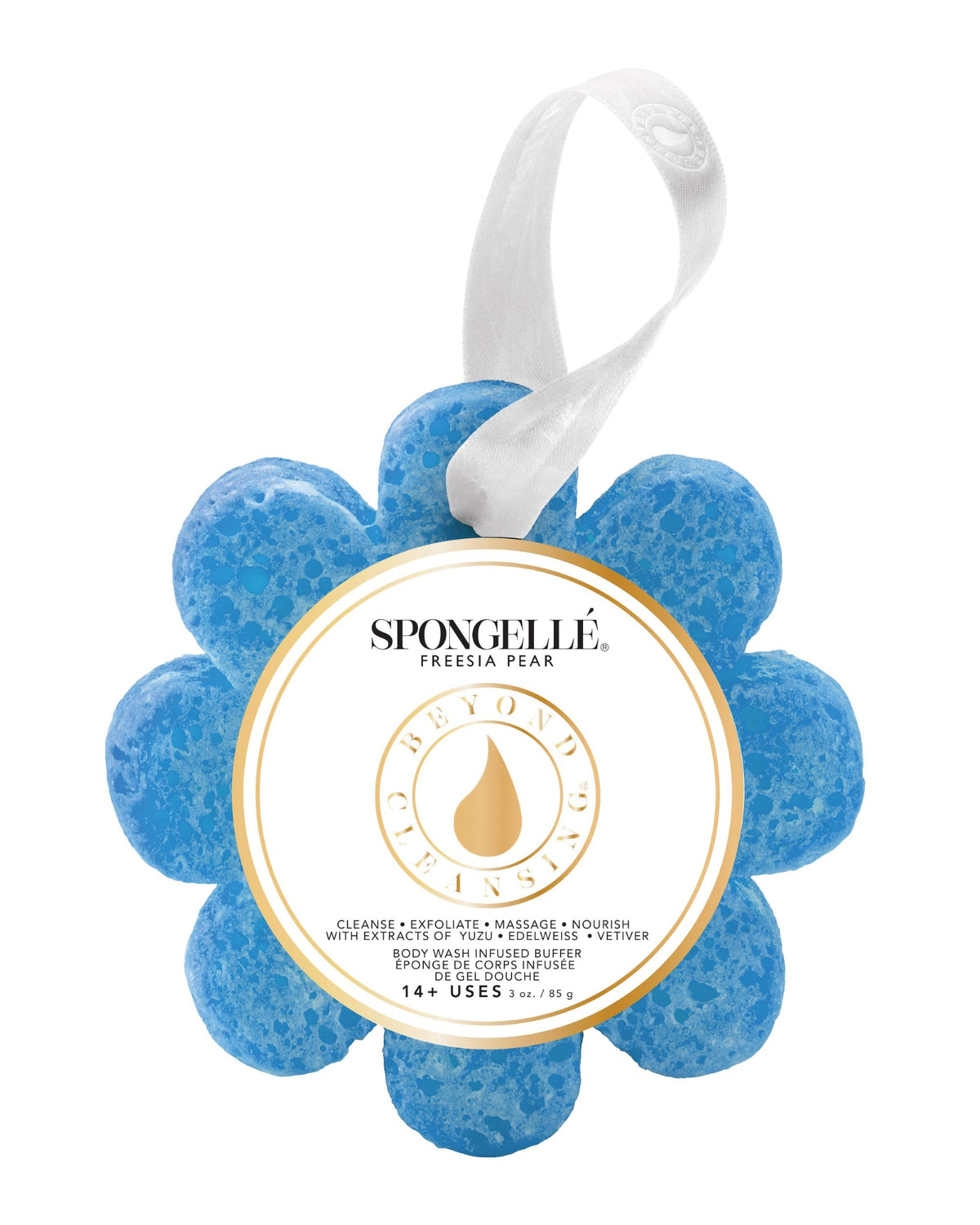 SPONGELLÉ Freesia Poire – gommage doux pour peau lisse et hydratée.