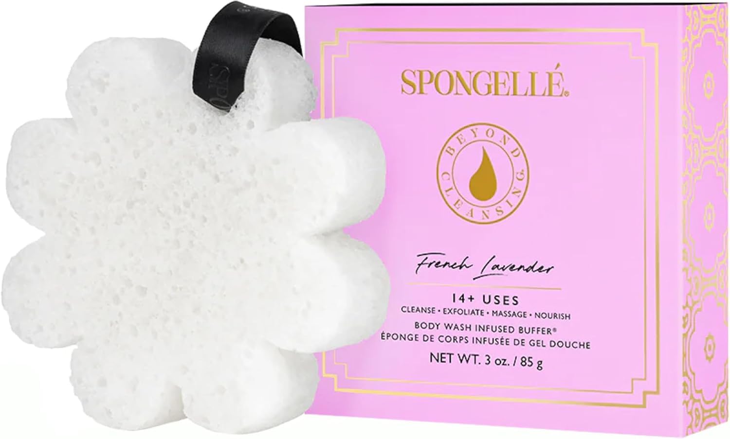 SPONGELLÉ Lavande Française buffer: parfum apaisant pendant le soin corporel.