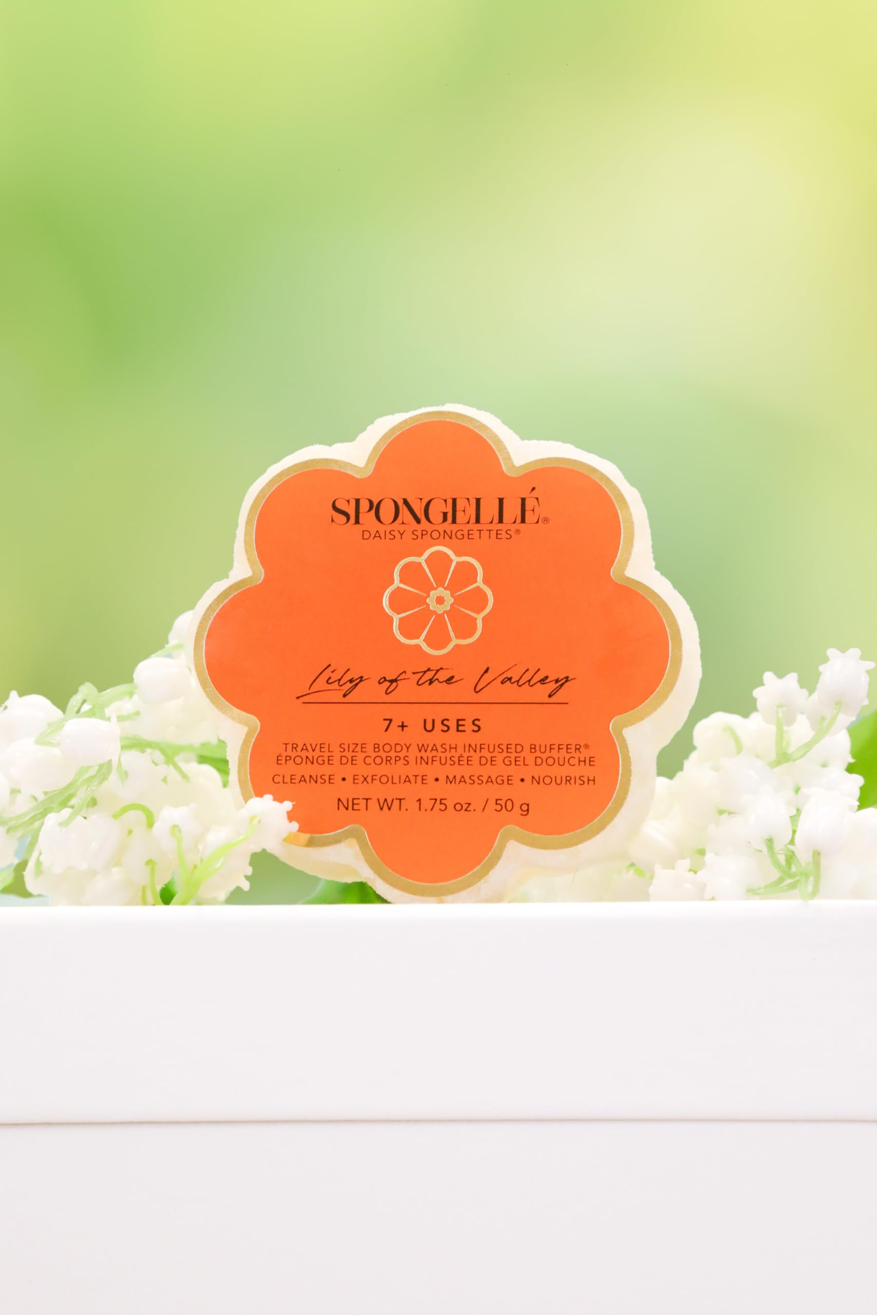 SPONGELLÉ Parfum muguet-jasmin : notes vertes et florales qui enveloppent la douche.