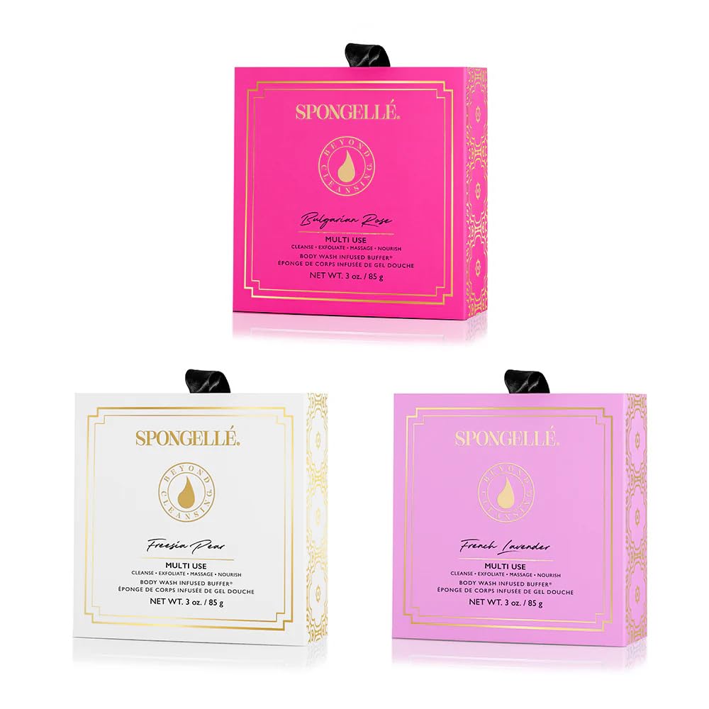SPONGELLÉ Rose Bulgare buffer-boîte: coffret élégant pour routine spa à domicile.