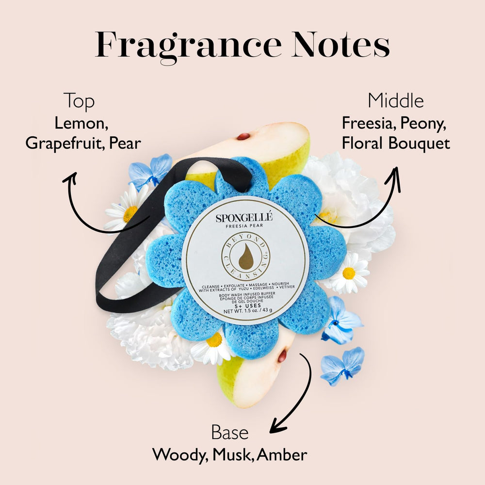 SPONGELLÉ Freesia Poire – texture luxueuse pour exfolier en douceur.