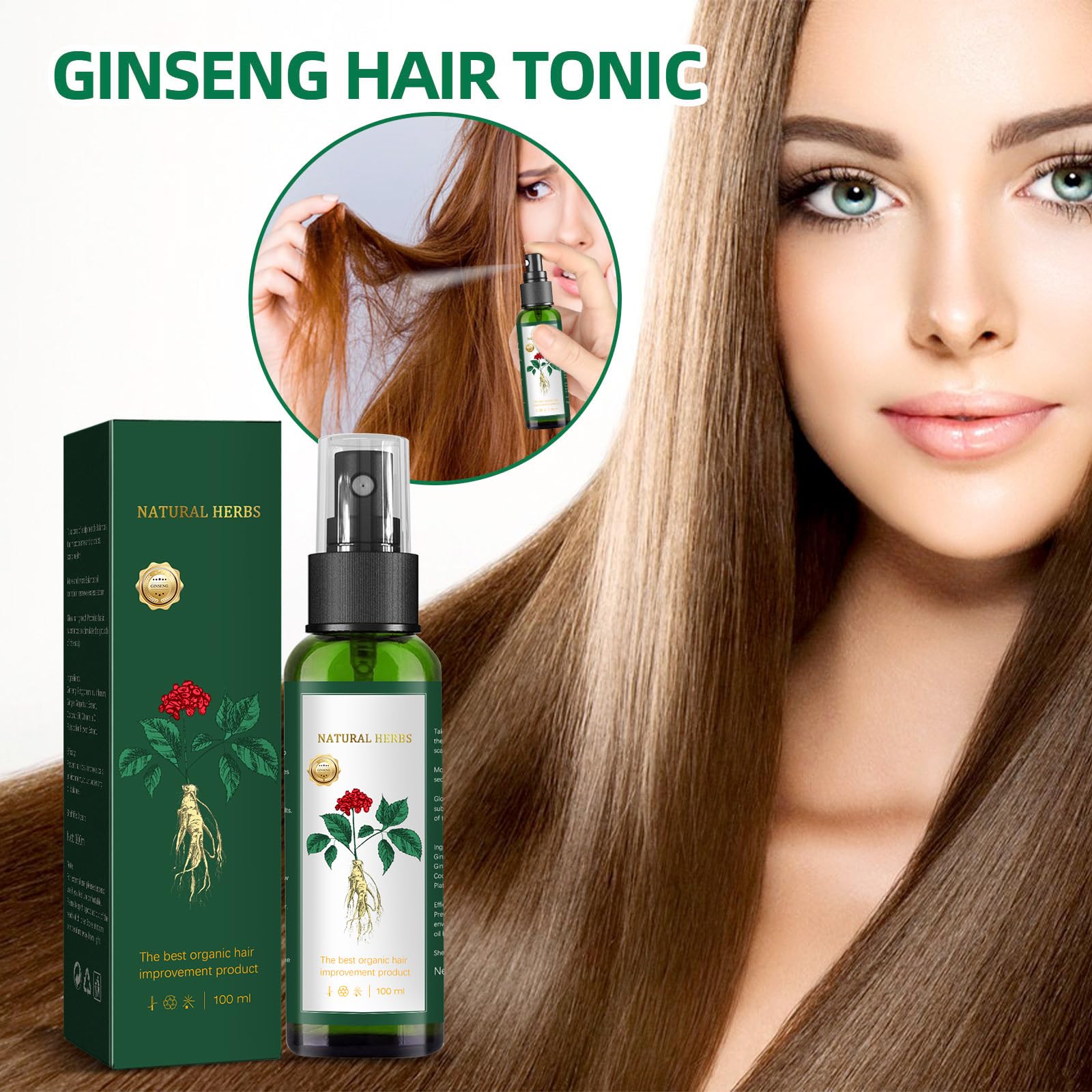 Spray Croissance Cheveux Ginseng Gingembre — formulation naturelle adaptée à femmes et hommes.