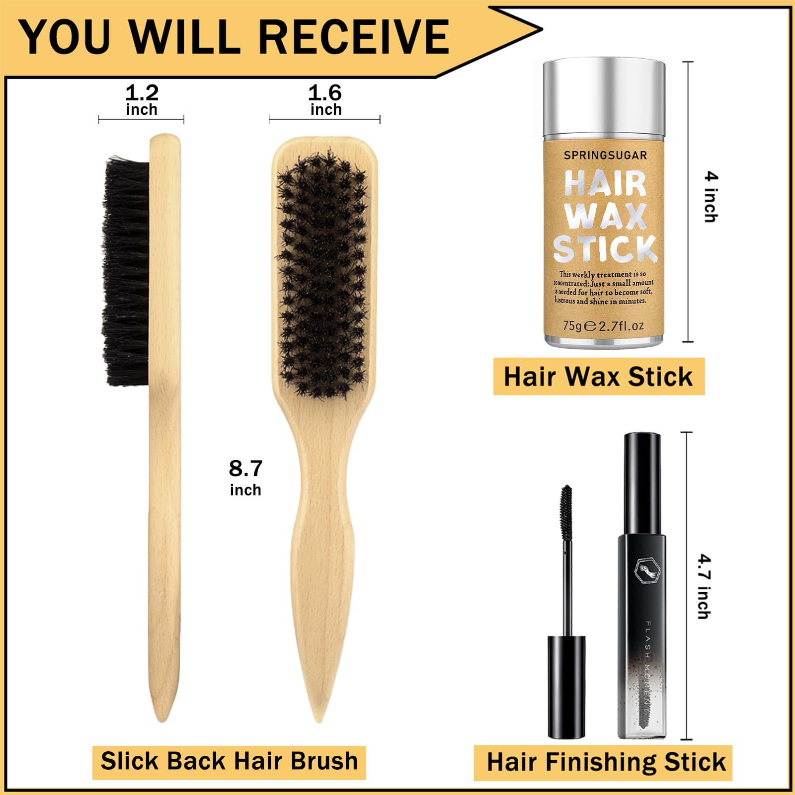 SPRINGSUGAR brosse bois dos-lisse: outil précis pour fixer les mèches près du cuir chevelu.