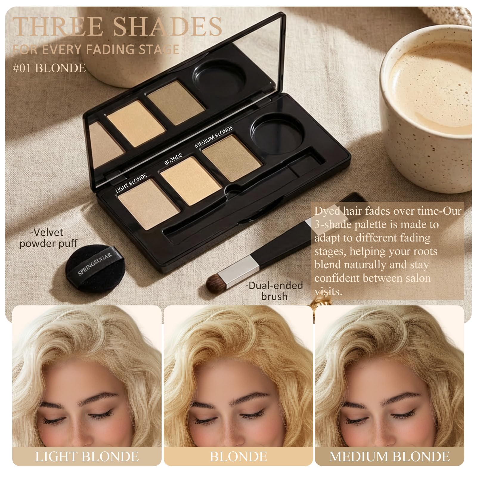 SPRINGSUGAR Root Touch Up – palette 3 teintes pour ajuster la couleur