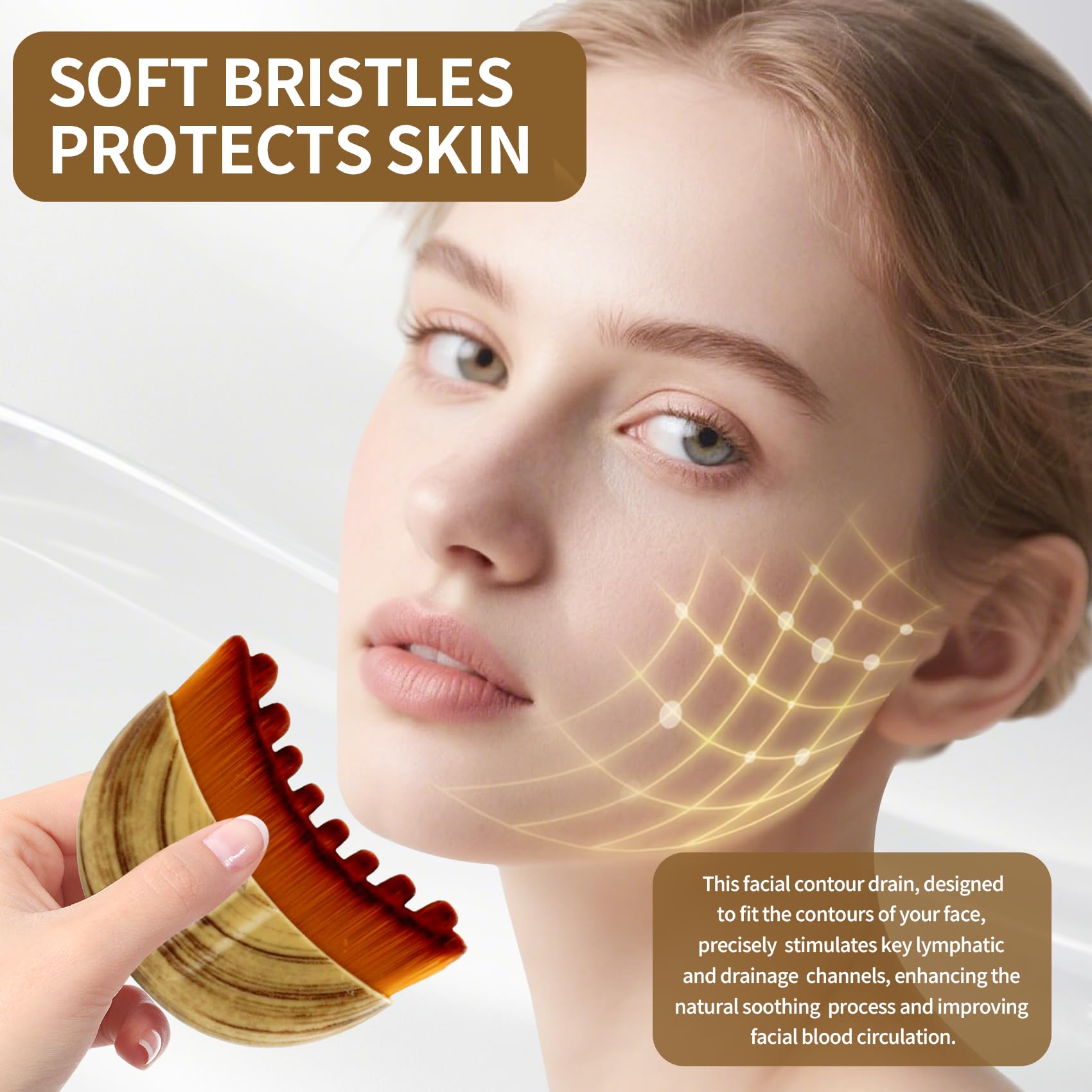 Sprsum brosse drainage lymphatique visage, soulage les tensions et améliore la texture cutanée.