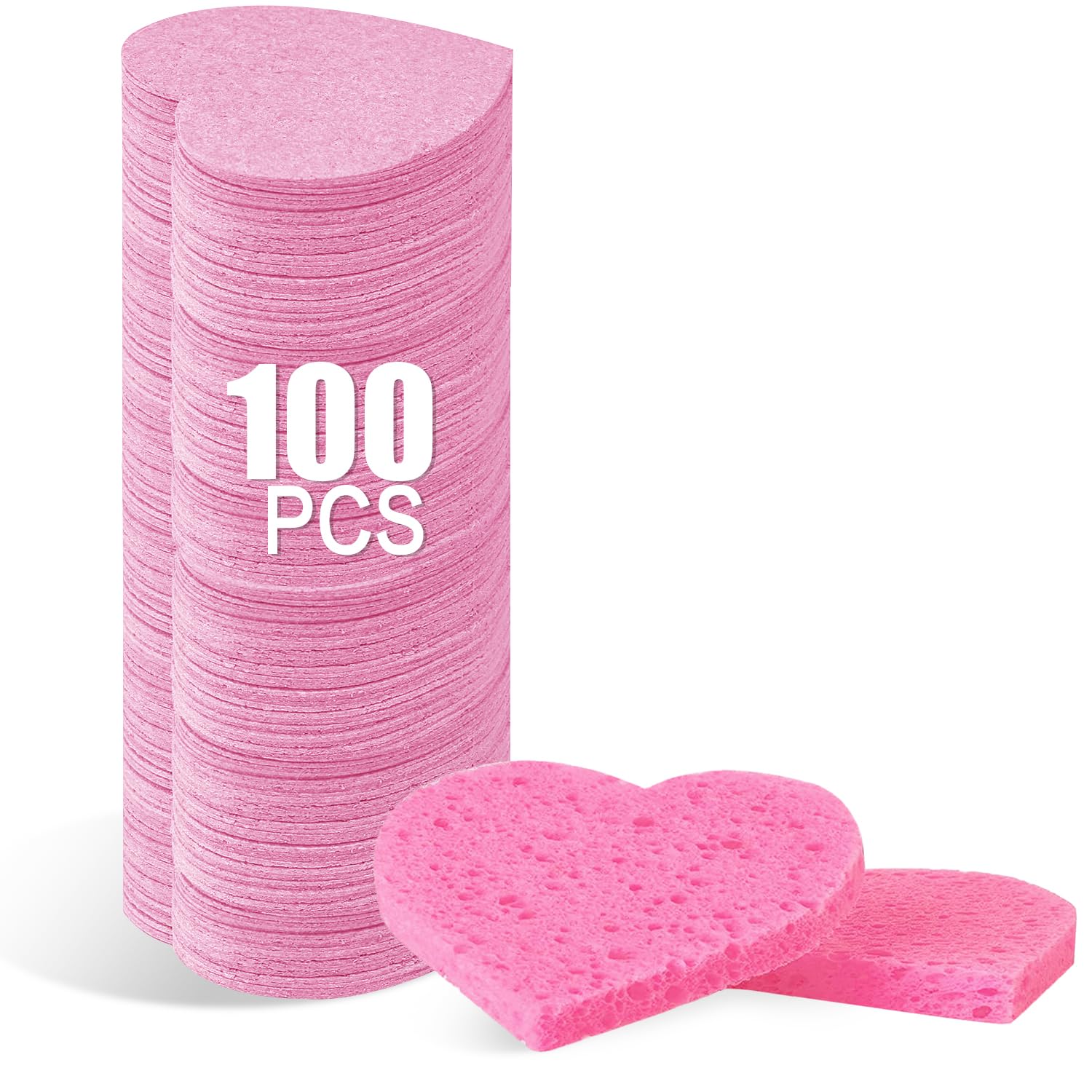 Éponge Spunspon en cœur rose, nettoyage facial doux et agréable