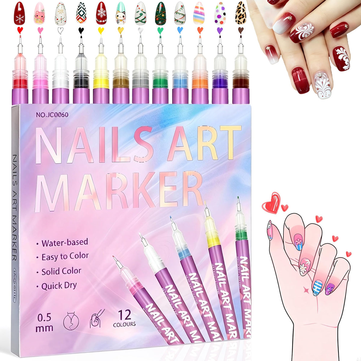 SRIOIO ensemble de stylos nail art à cap ergonomique pour une prise en main confortable.