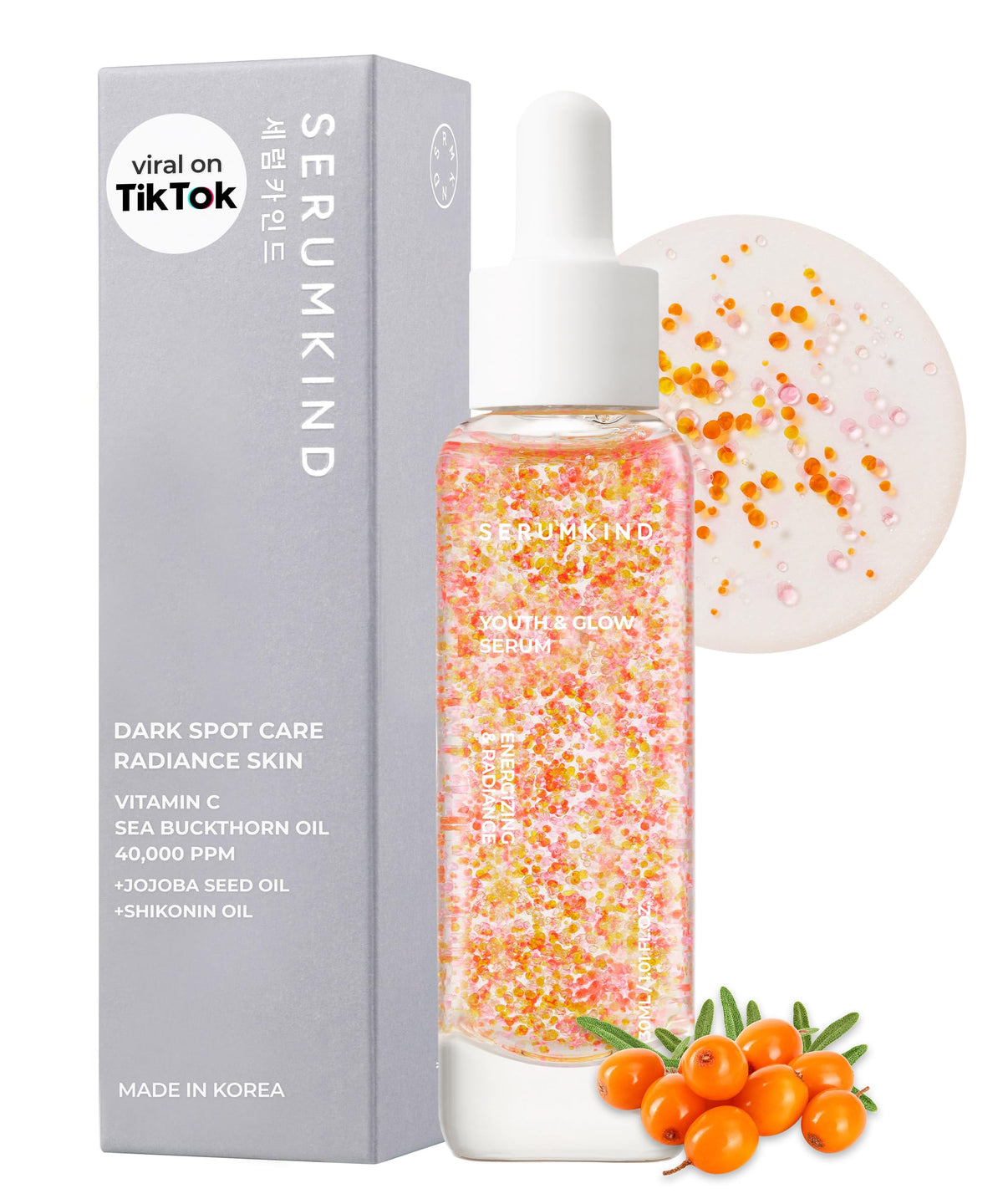 SRMKND SERUMKIND – bouteille de sérum visage pour un teint clair et lumineux.