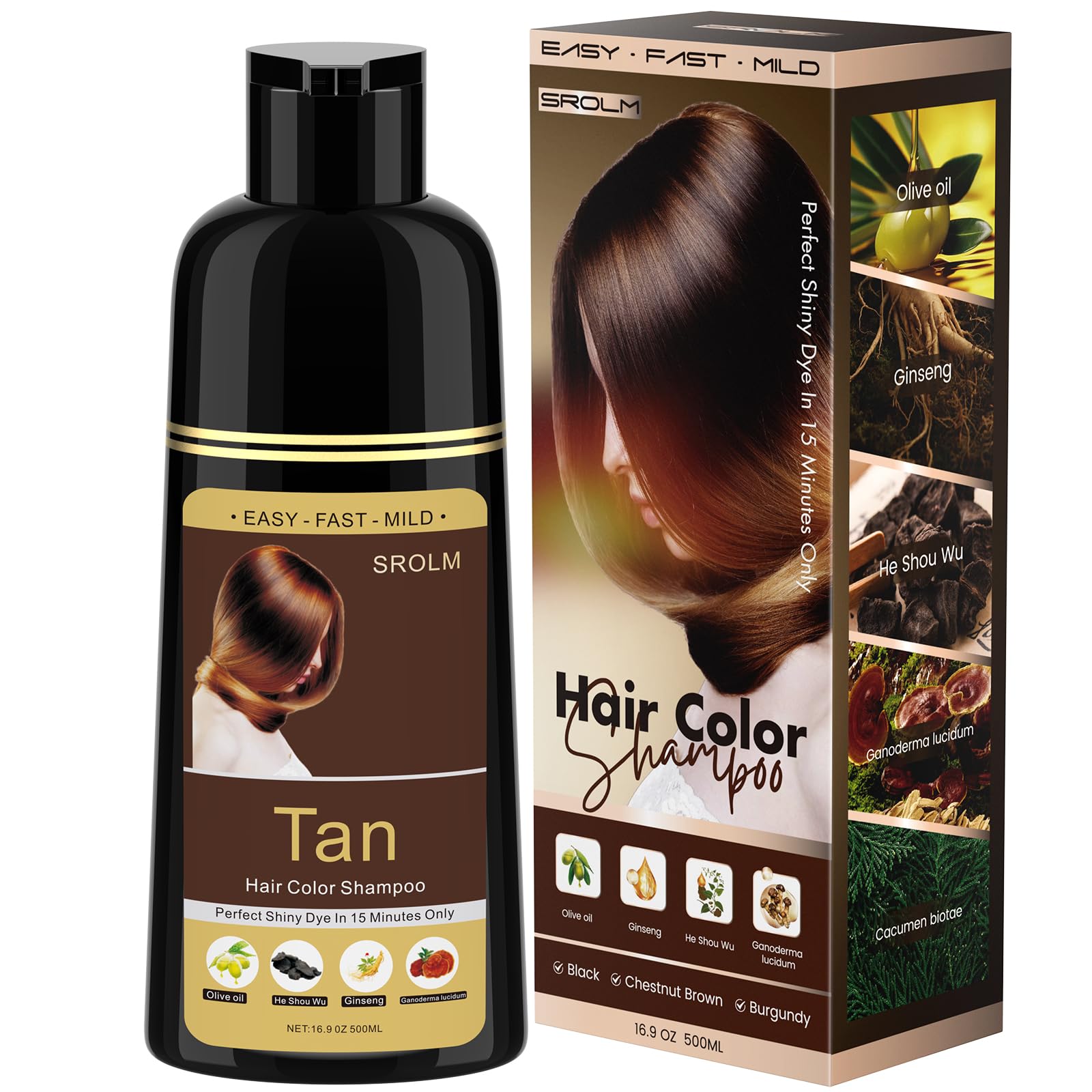 SROLM Teinture-cheveux - bouteille noire pour une couleur noire intense et naturelle.