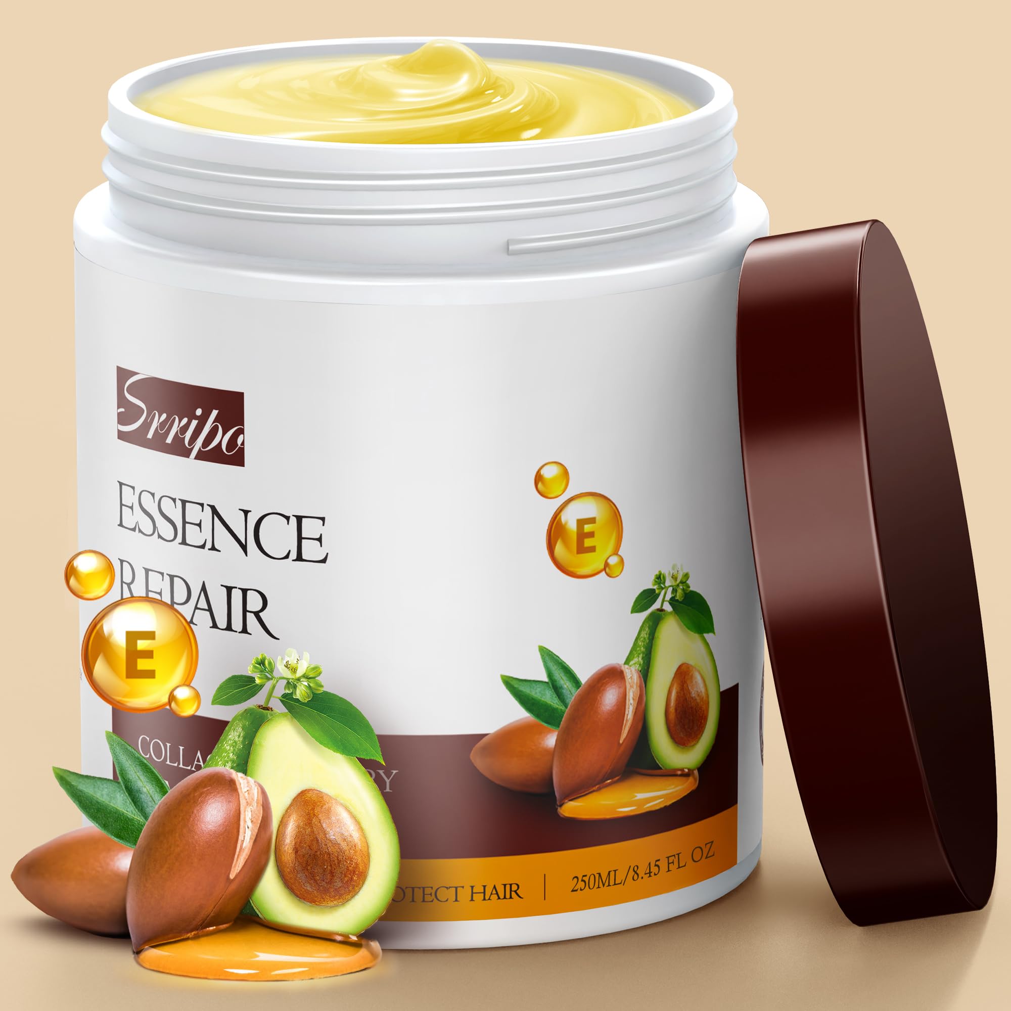 Srripo Masque Cheveux Collagène : Bouteille, soin profond pour cheveux secs et abîmés.