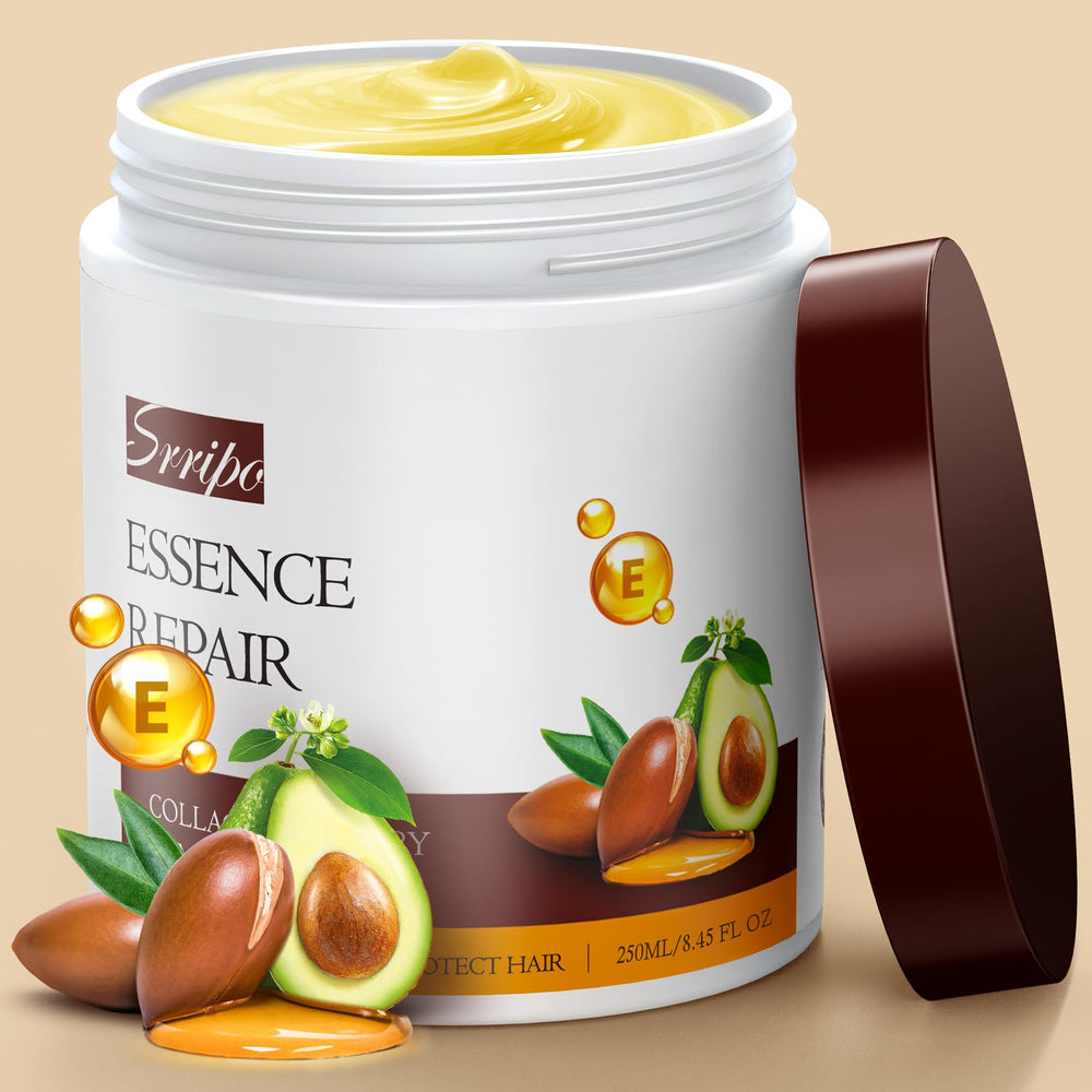 Srripo Masque Cheveux Collagène : Bouteille, soin profond pour cheveux secs et abîmés.