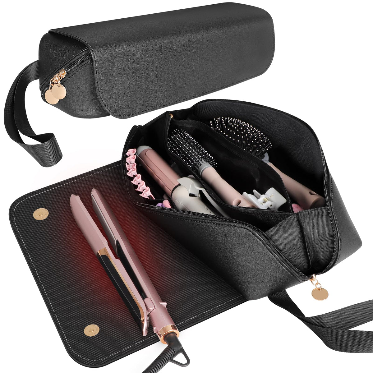 SS Trousse voyage outils capillaires, rangement sûr et élégant.