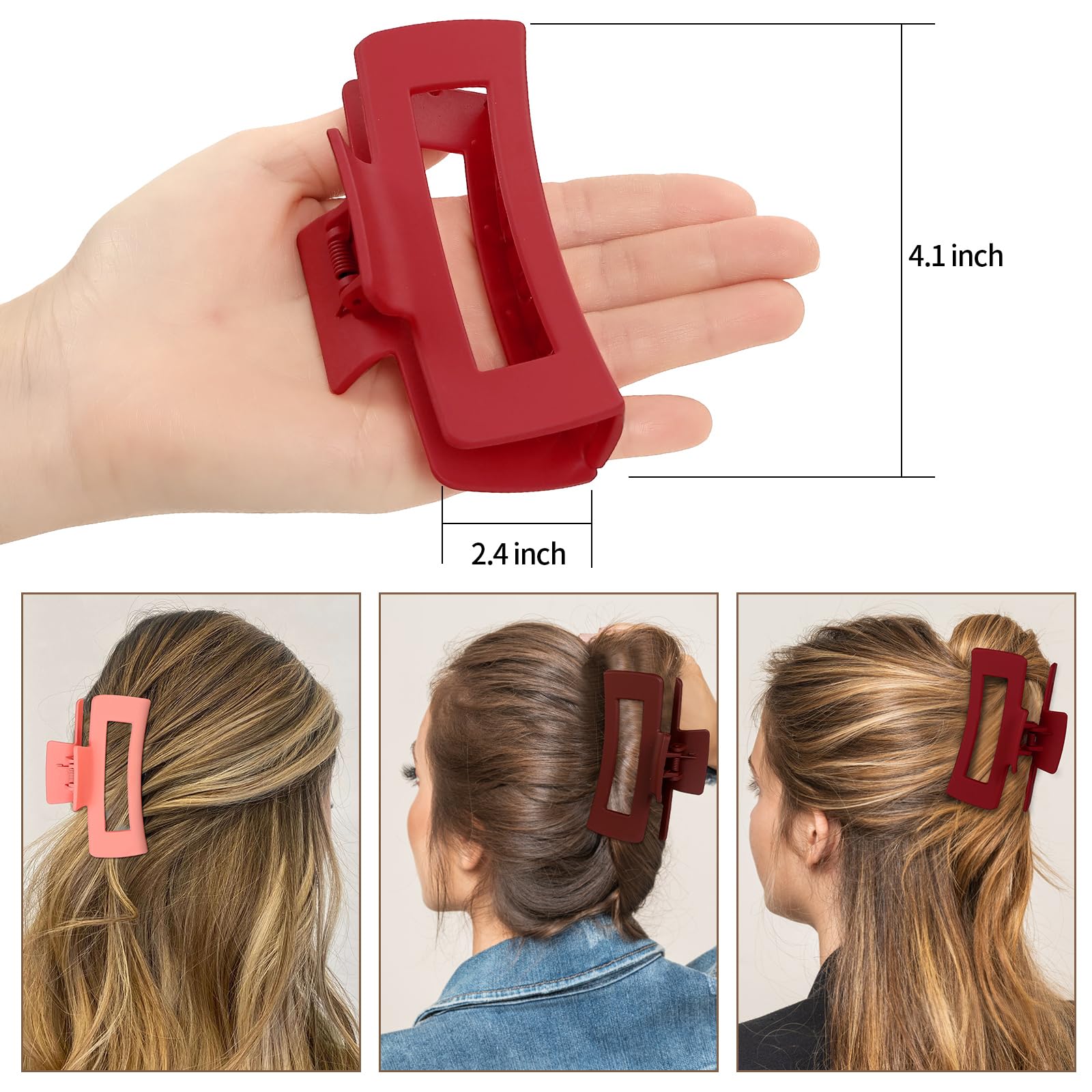 Pince-cheveux rectangle anti-glisse Sisiaipu rouge, pratique au quotidien.