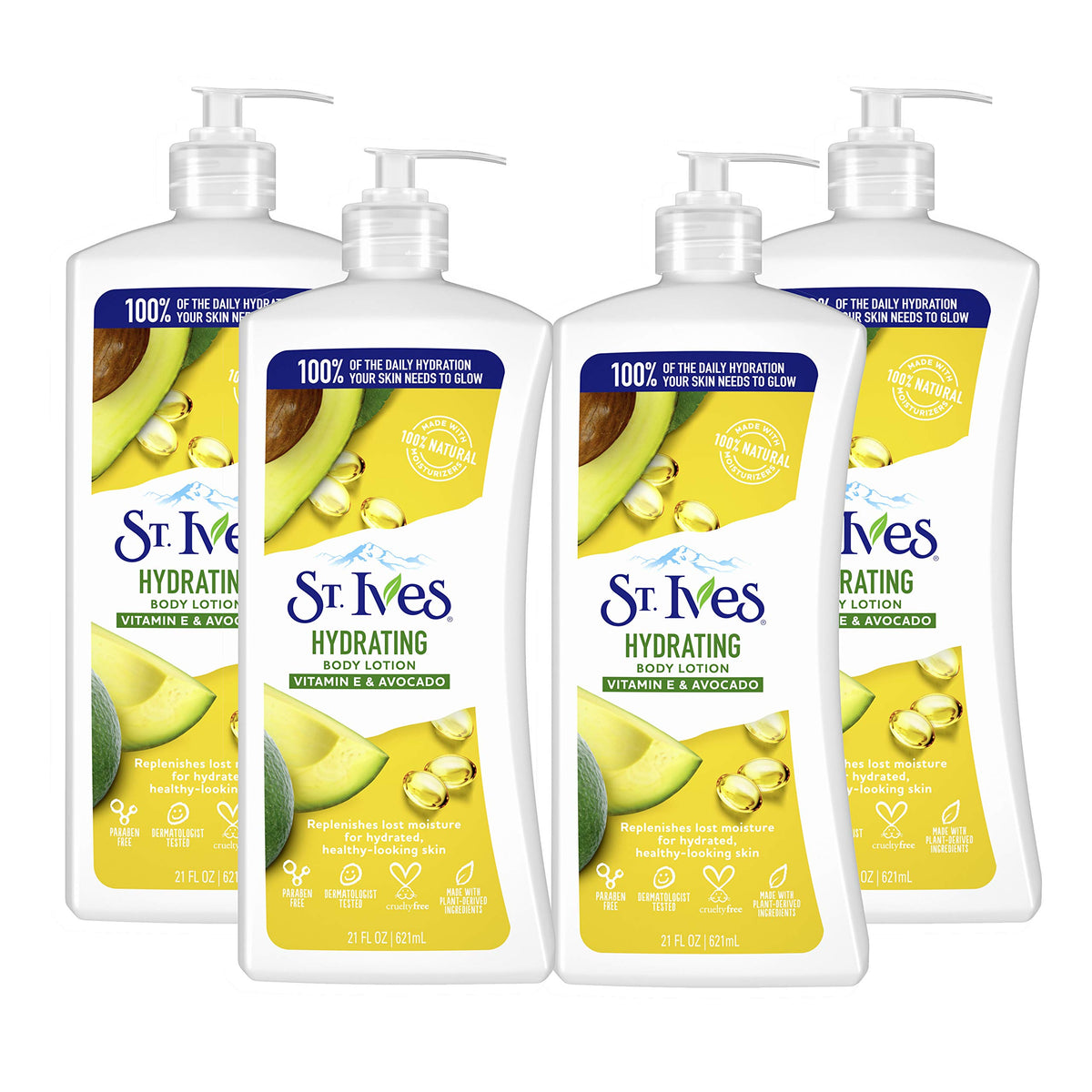 St. Ives Bouteille-lotion avocat vitamine E, hydratation douce et rapide.