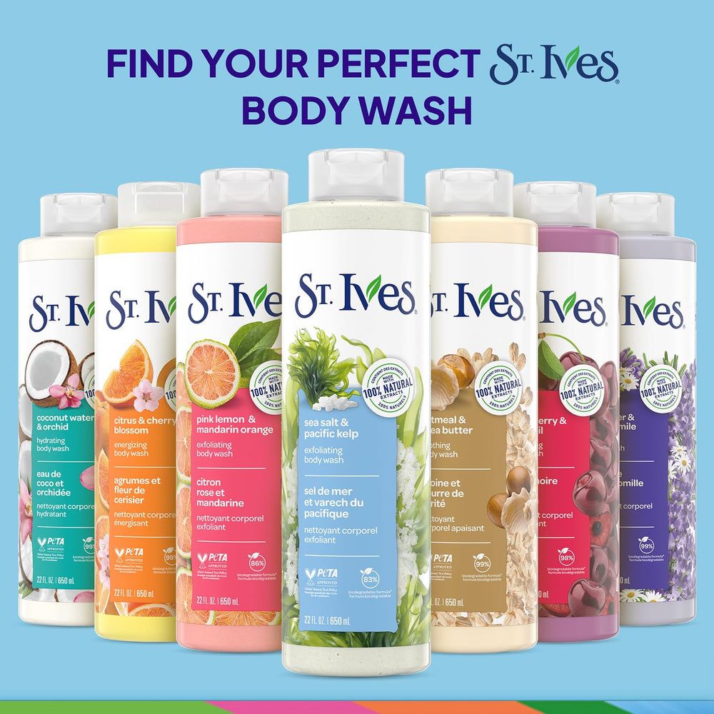 St. Ives formulation dermatologiquement testée, soin doux.