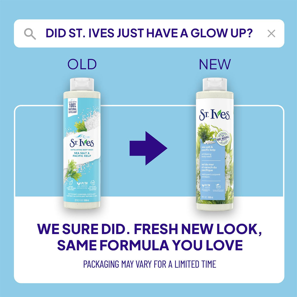 St. Ives grains exfoliants visibles pour peau lisse après chaque douche.