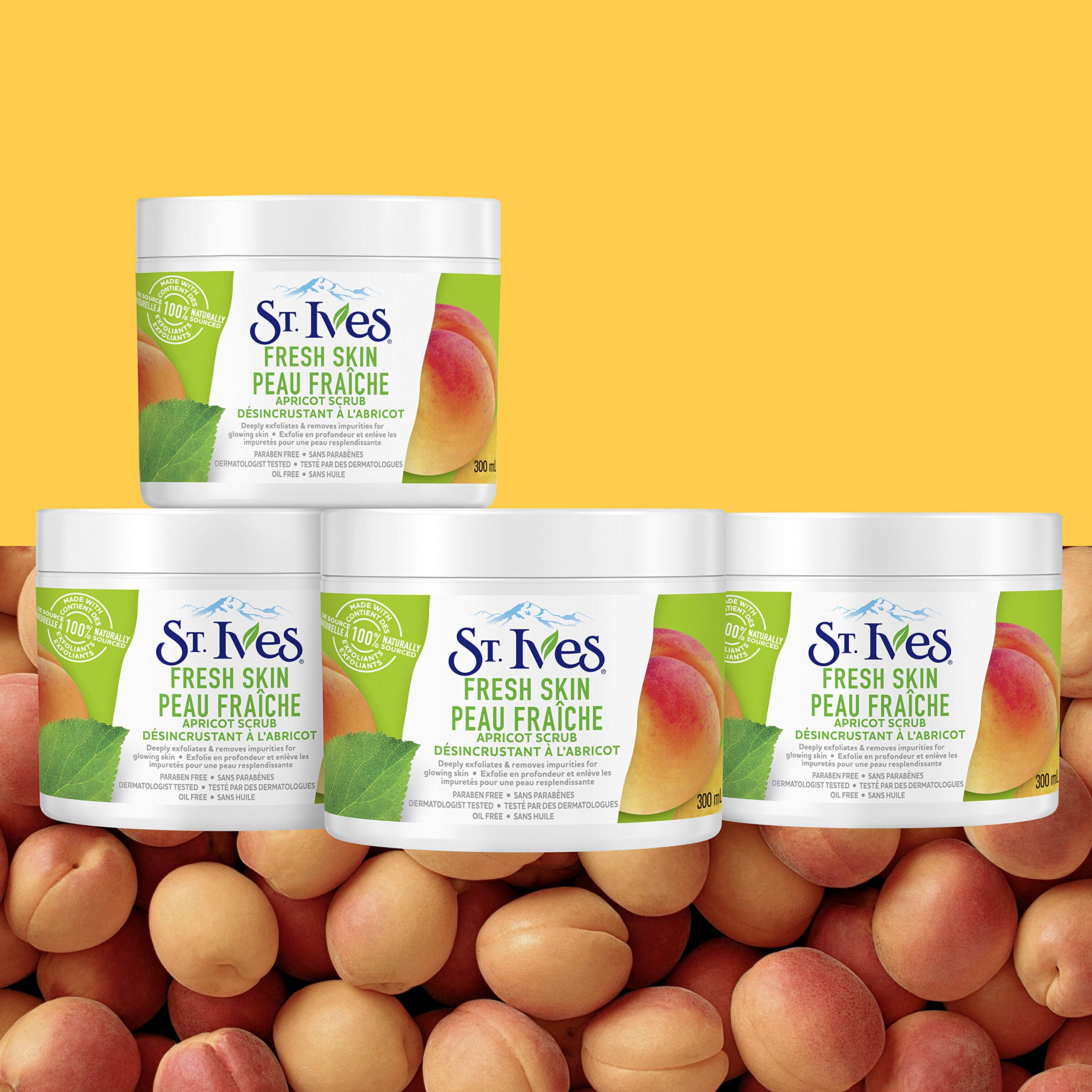 St. Ives Fresh Skin Scrub résultats visibles: peau plus lisse et lumineuse.
