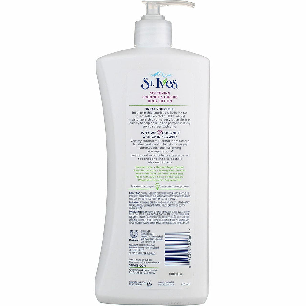 Lotion St. Ives coco orchidée, extrait naturel nourrissant pour la peau.