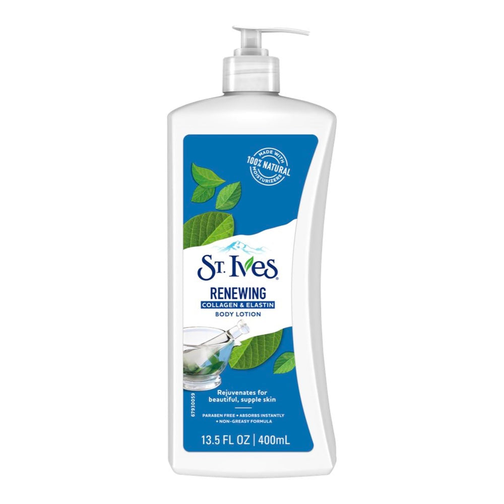 St. Ives Lotion Corps Renouvelante – bouteille-pompe hydratante et pratique.