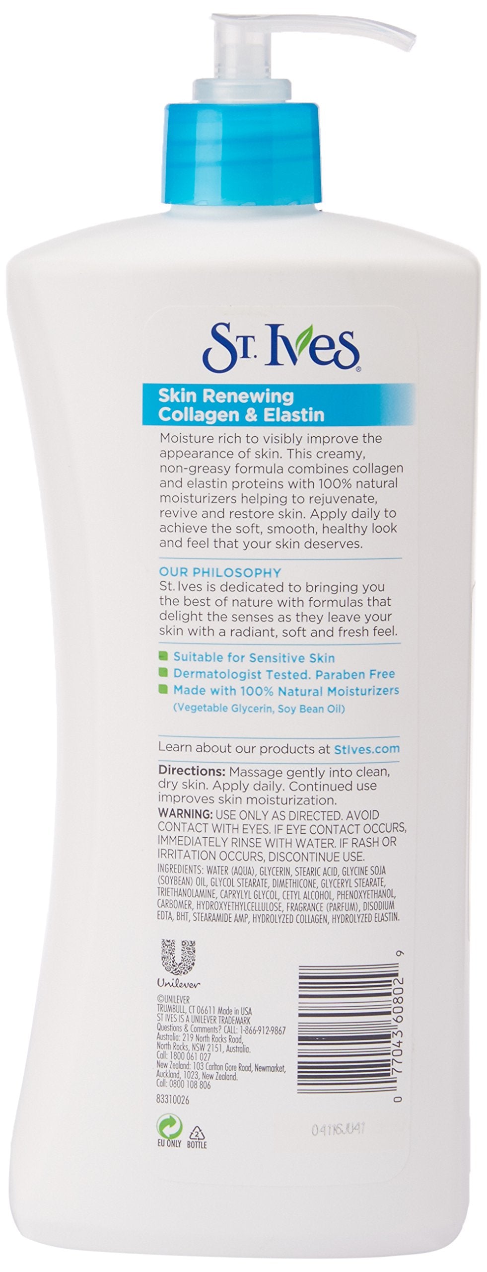 St. Ives lotion renouvelante pour mains et corps, hydratation profonde.