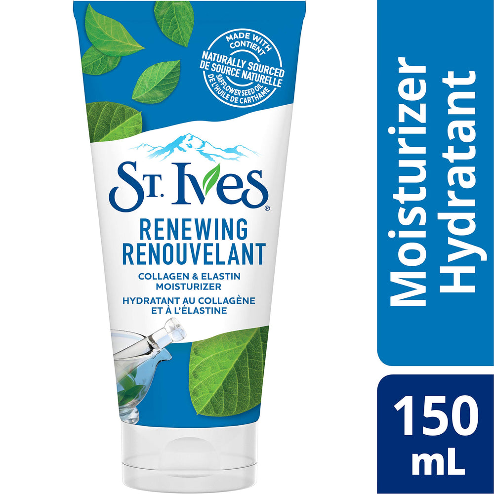 Texture crème veloutée de St. Ives Collagen Elastin prête à être appliquée.