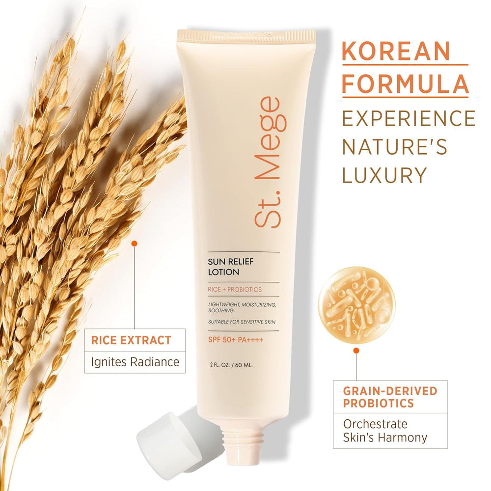 St. Mege texture légère crème solaire riz, application douce et rapide