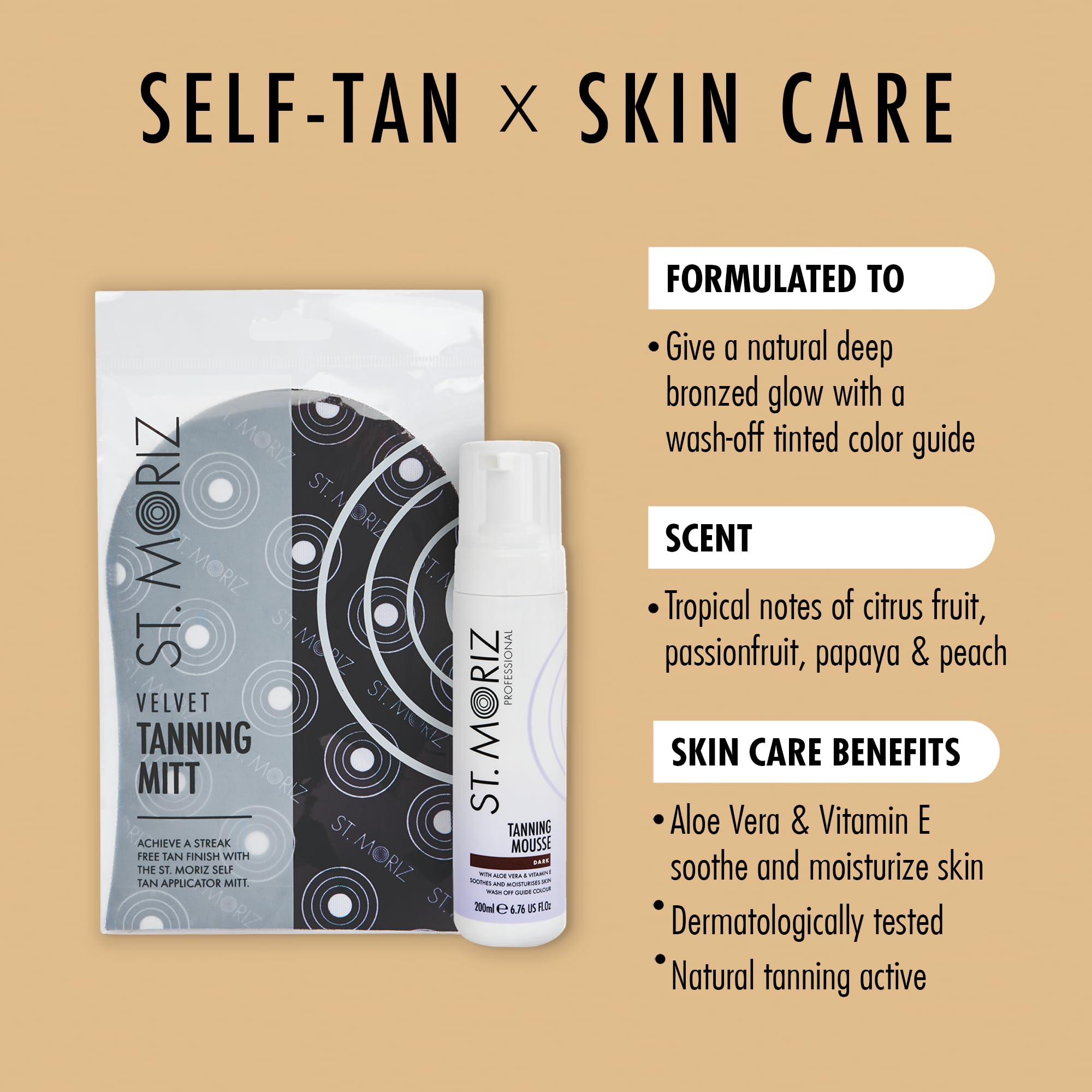 St Moriz Pro Dark Mousse avec mitaine pour une application précise.