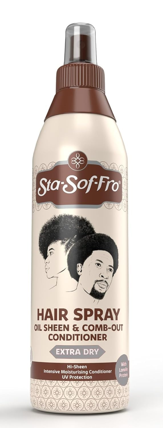 Sta-Sof-Fro Bouteille Spray Soin Cheveux Sec, facilite le démêlage et apporte de la brillance.