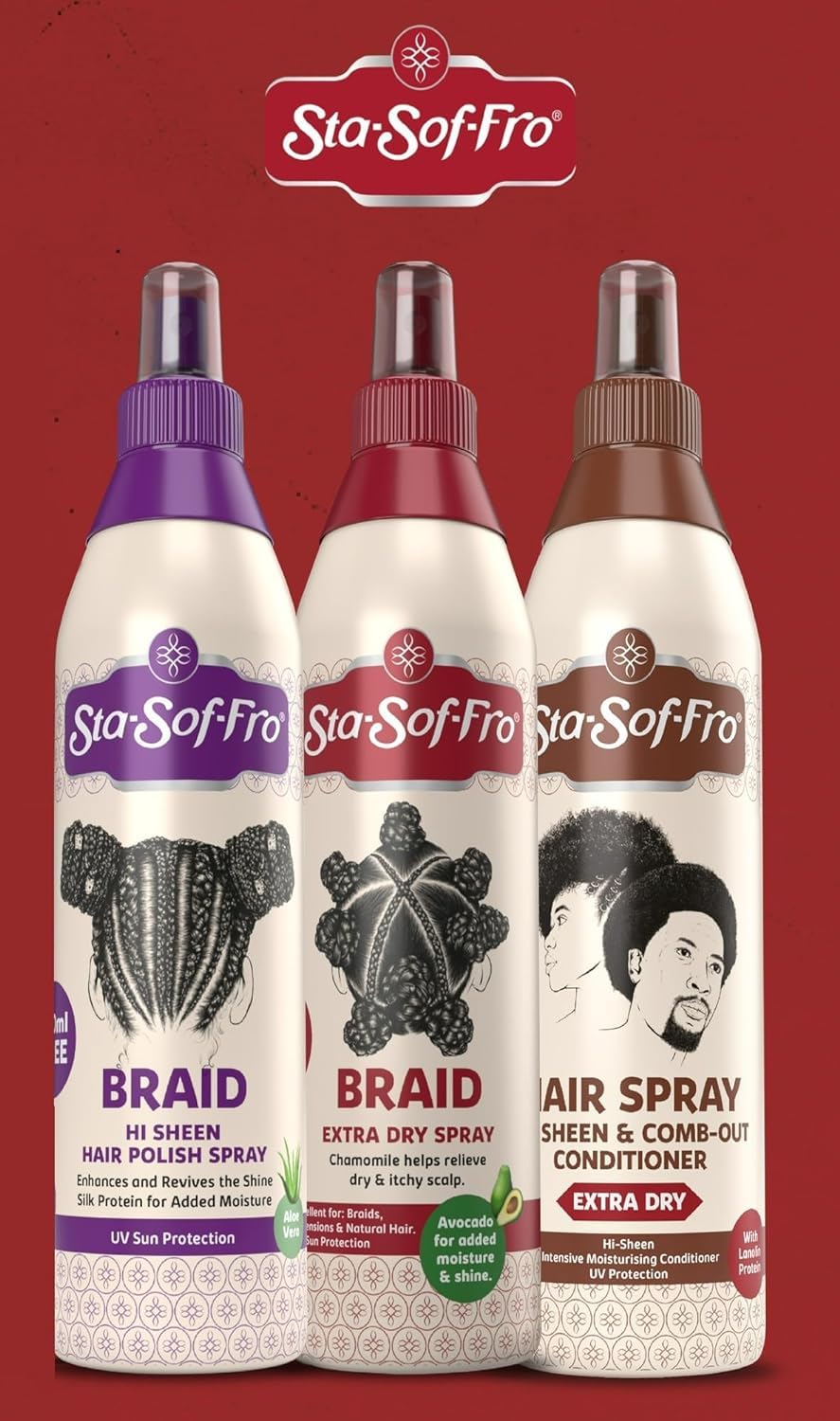 Sta-Sof-Fro Spray Application Cheveux Frisés, aide à démêler sans casse et préserver les boucles.