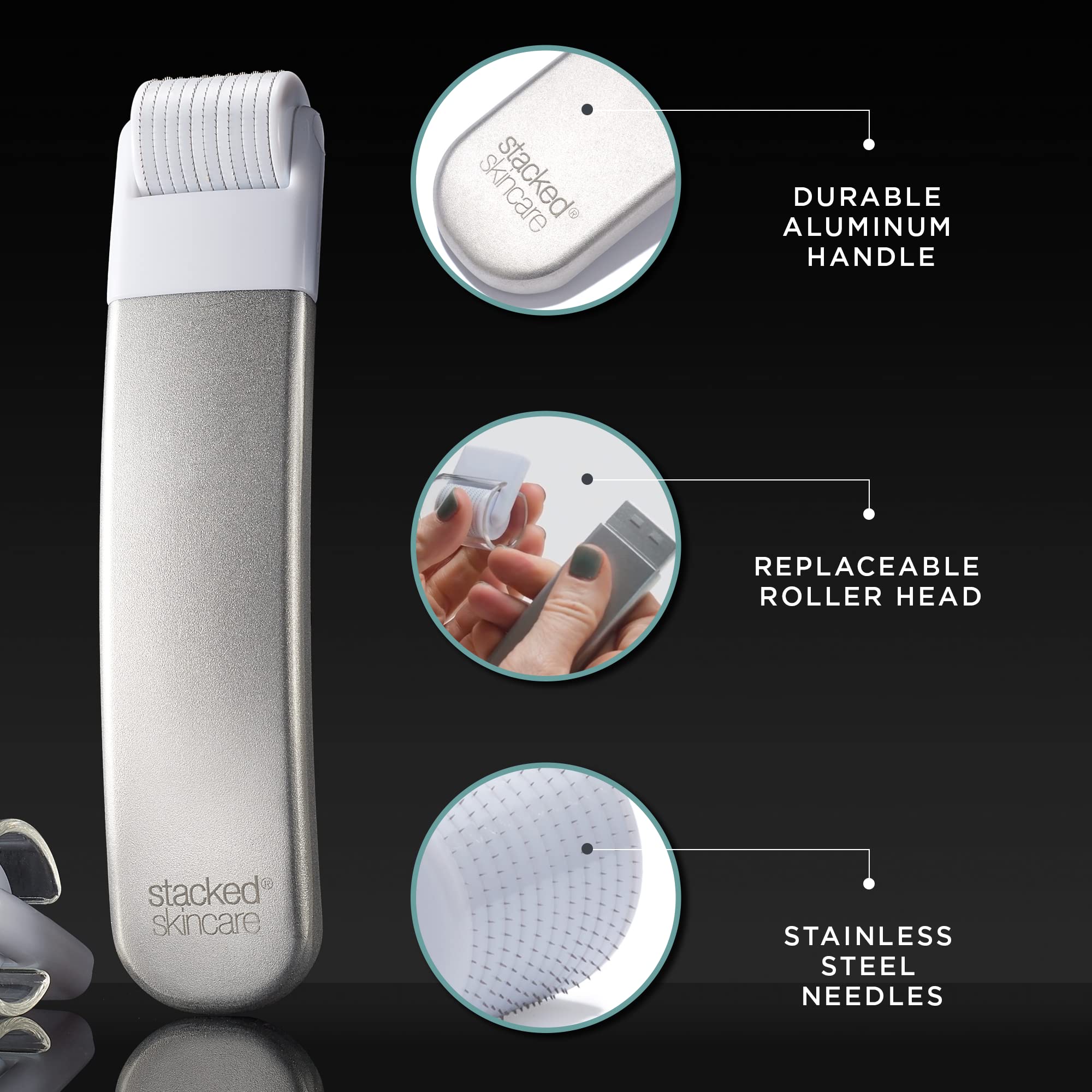 Rouleau StackedSkincare 0,2 mm sur le visage favorisant l'absorption des soins