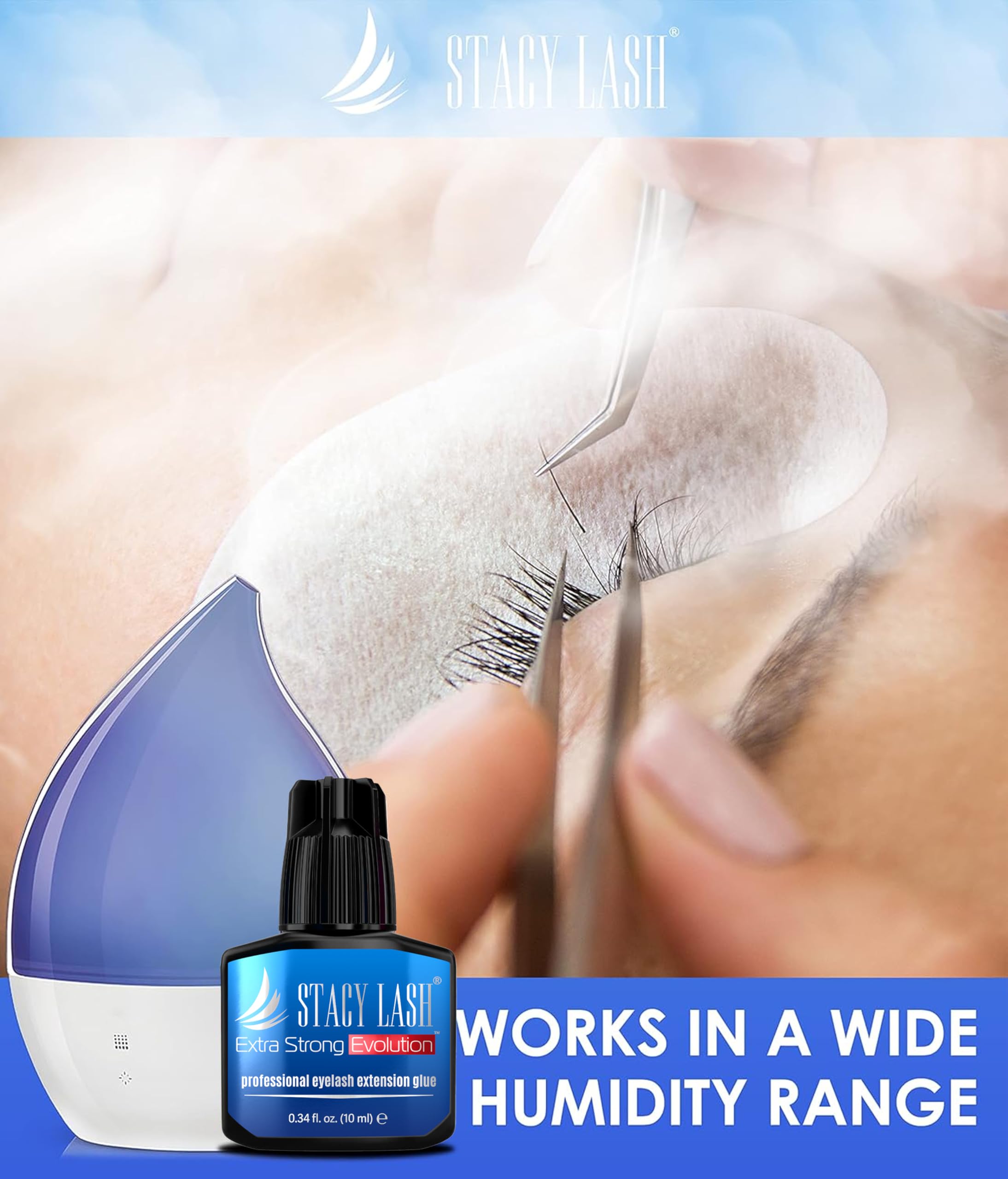 Stacy Lash Evolution emballage scelle – fraîcheur conservée et bond solide.