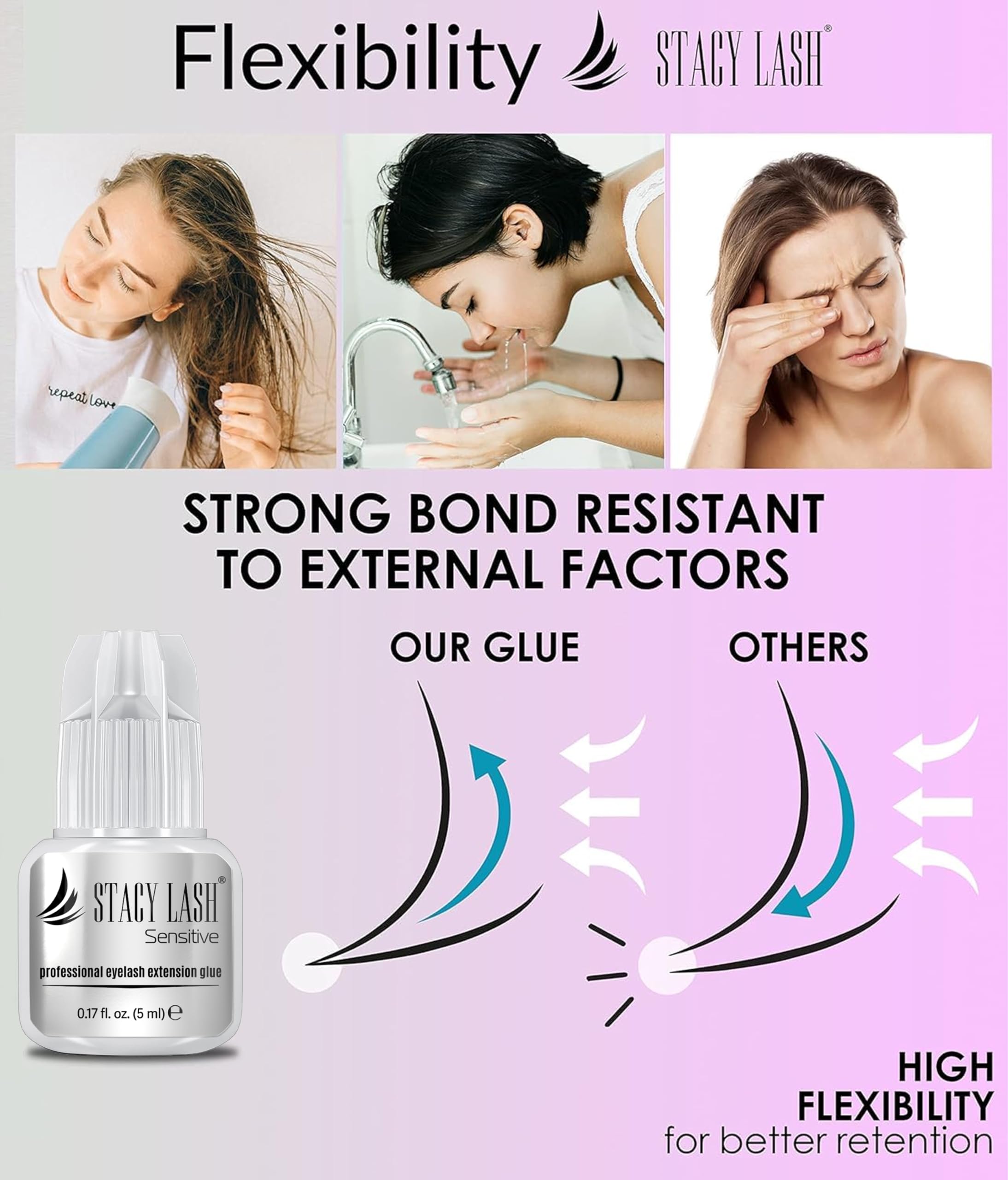 Formule sans latex STACY LASH Sensitive, réduction potentiel d irritation.