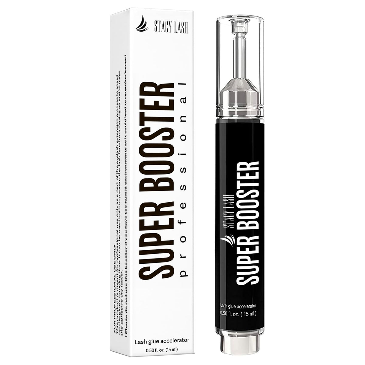 Bouteille STACY LASH Super Booster 15 ml accélère le durcissement de l’adhésif.